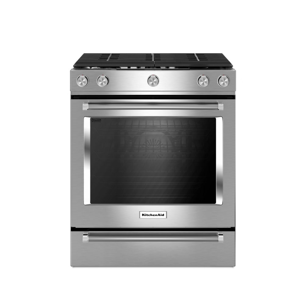 KitchenAid 30-in 5 Burners 5.8-cu ft Self-cleaning Convection Oven Slide-in Natural Gas Range (Stainless Steel)