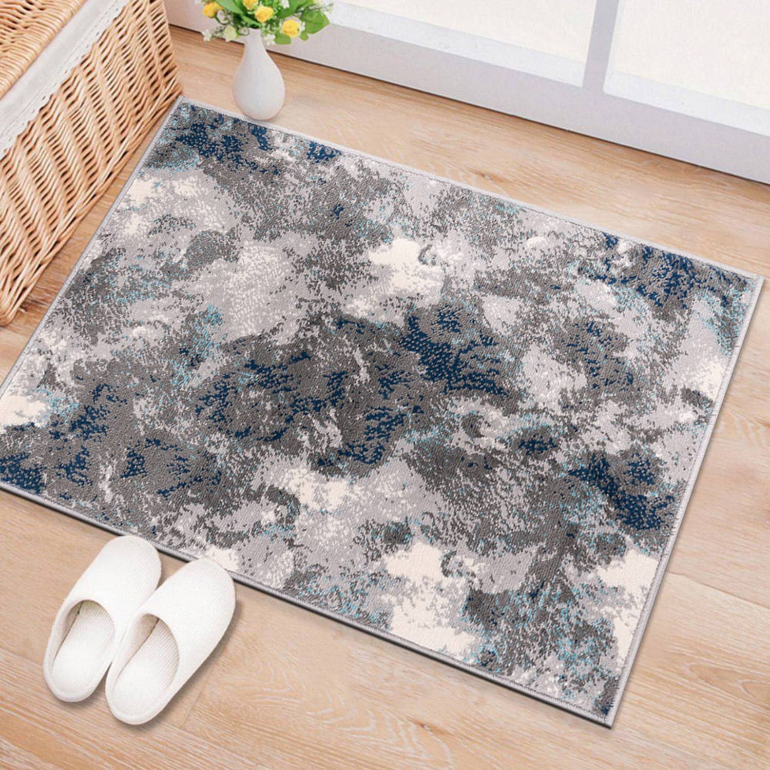 World Rug Gallery 4054BLUE2X3 2 x 3 (ft) Loomed Polypropylene Blue Rectangular Indoor Abstract Vintage Area rug