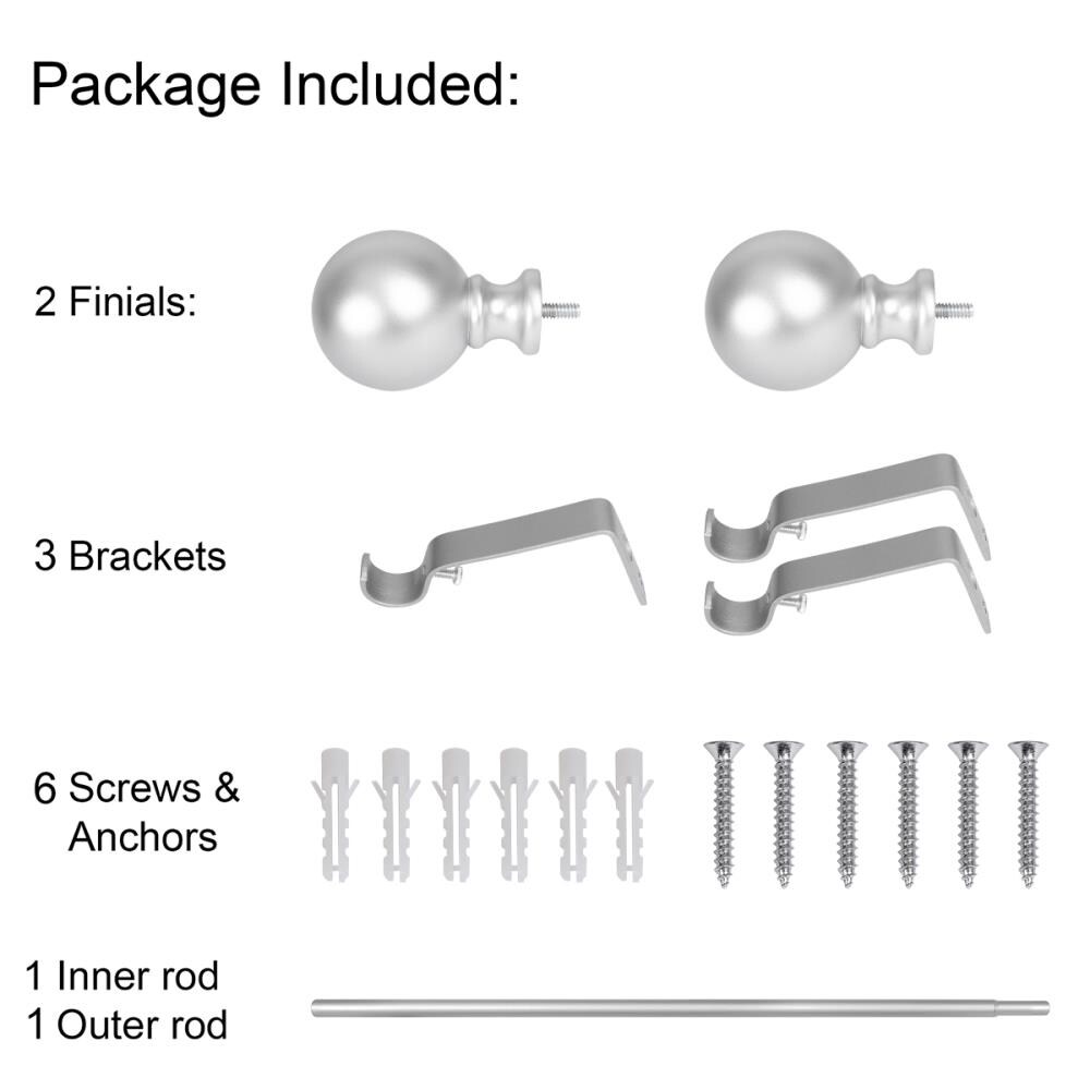 Adjustable Nickel Curtain Rod with Decorative Finials, 48-86 inches