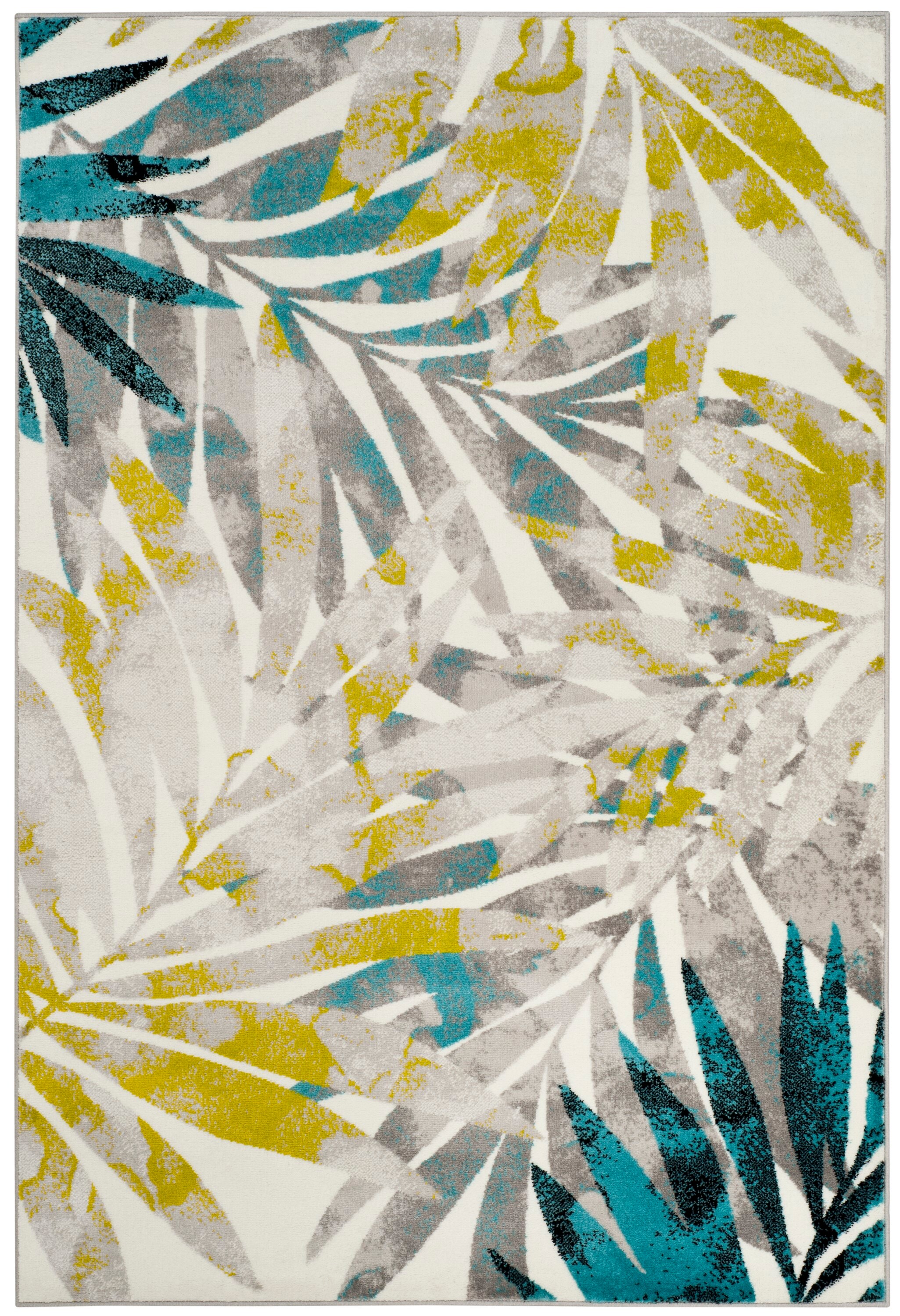Skyler Gray and Green Floral Synthetic Area Rug