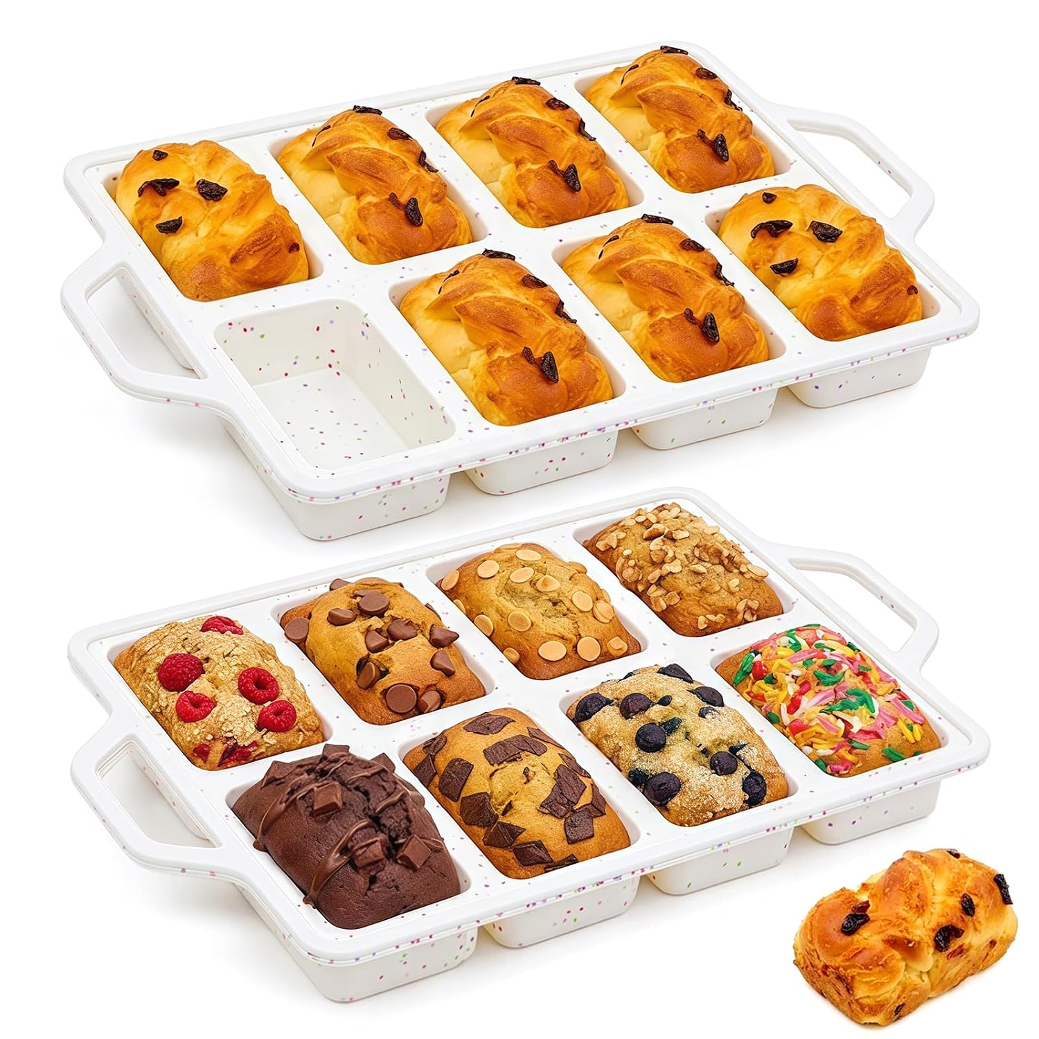 CHEFMADE 2-Pack Mini Silicone Loaf Pans with Metal Reinforced Frame 8-Cavity Non-Stick Heat Resistant Reusable Bakeware for Banana Bread Cake and Small Desserts