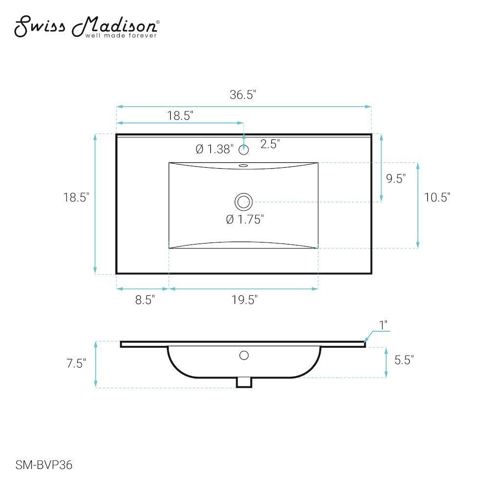 Swiss Madison SM-5-BVP36 Vanity-Tops - View #6
