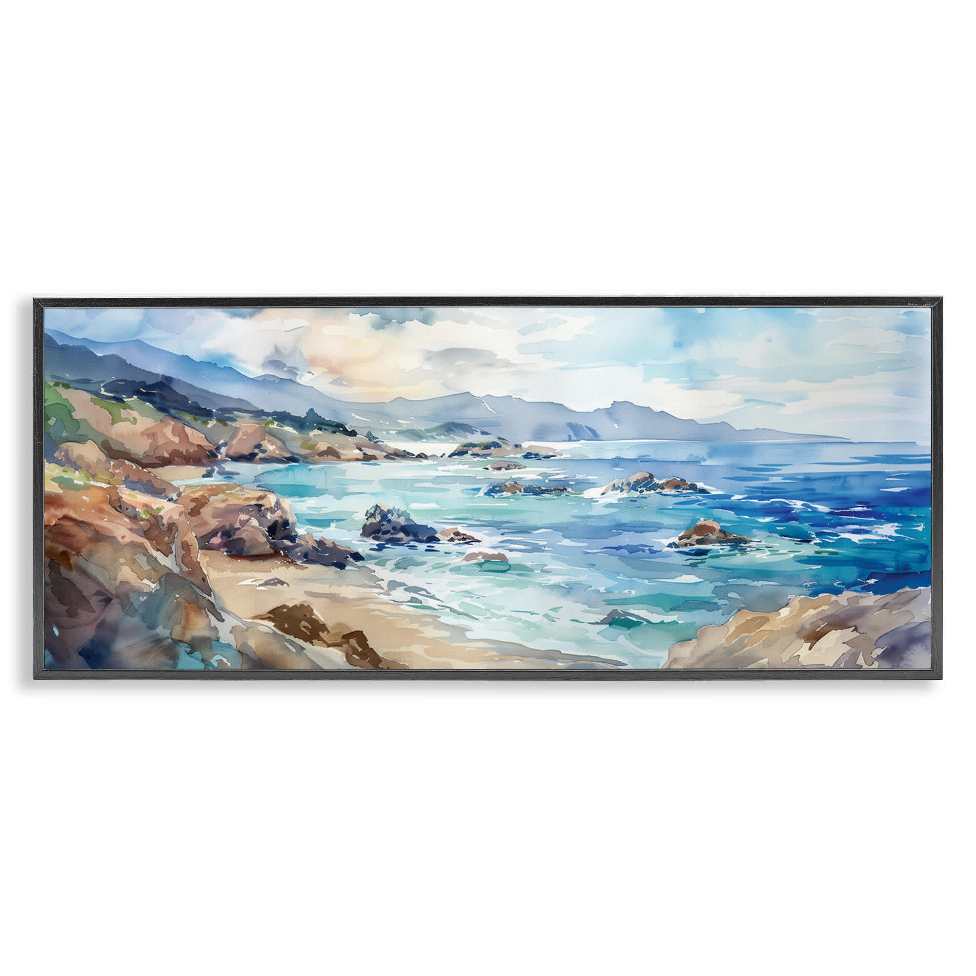 Stupell Industries Blue Toned Beach Edge Black Framed Giclee Art By ...