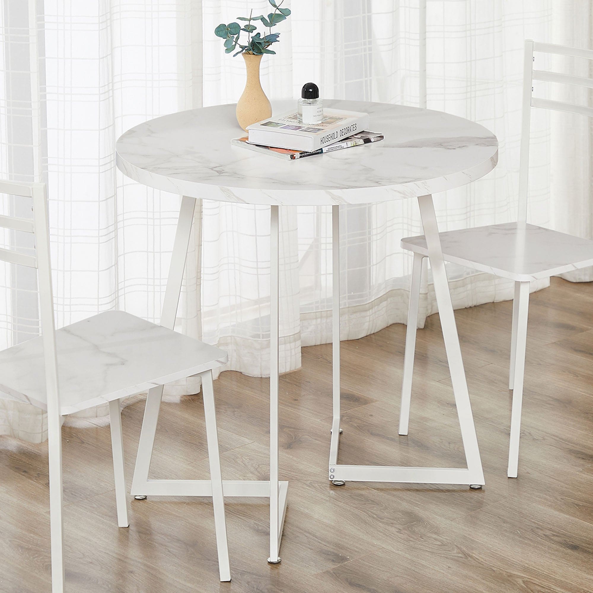 Vecelo LOE-MX-TBL11-MWAW Wing-Shaped Frame Round Dining Room Table