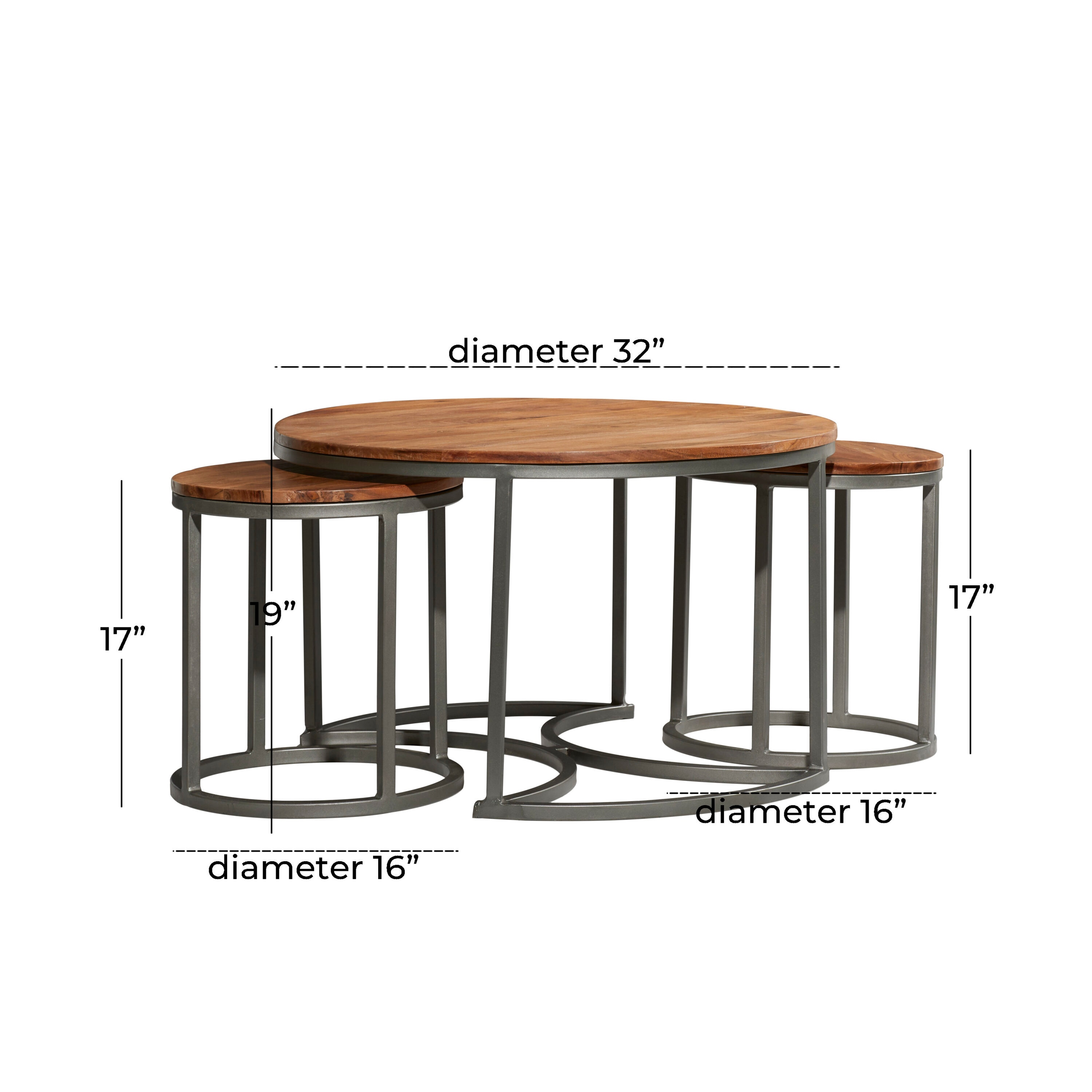 Contemporary Round Wood & Metal Nesting Coffee Table Set