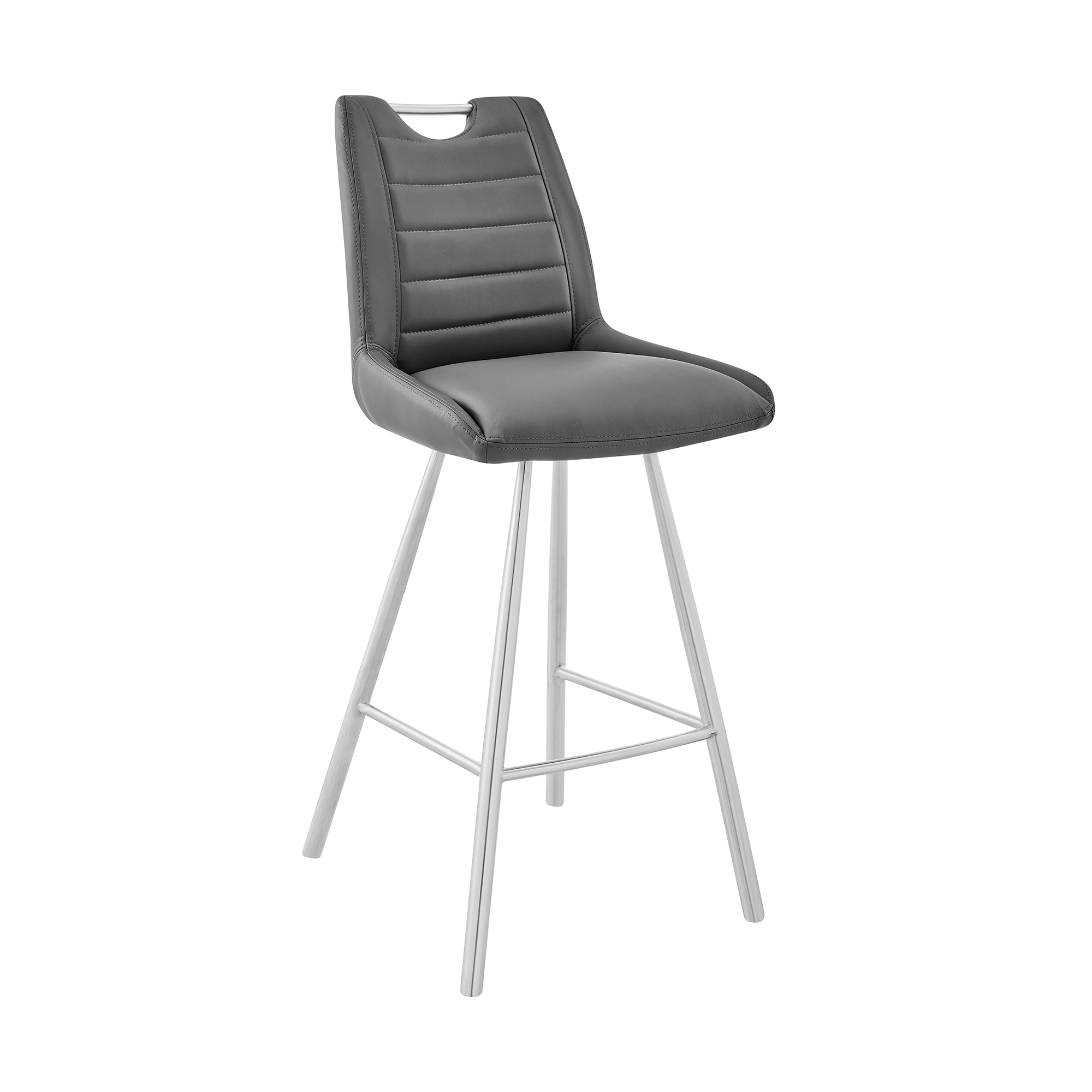 Armen Living LCAZBAGR26 Arizona Gray/brushed stainless steel 26.0-in H Counter height Bucket seat Upholstered Metal Bar Stool and Back
