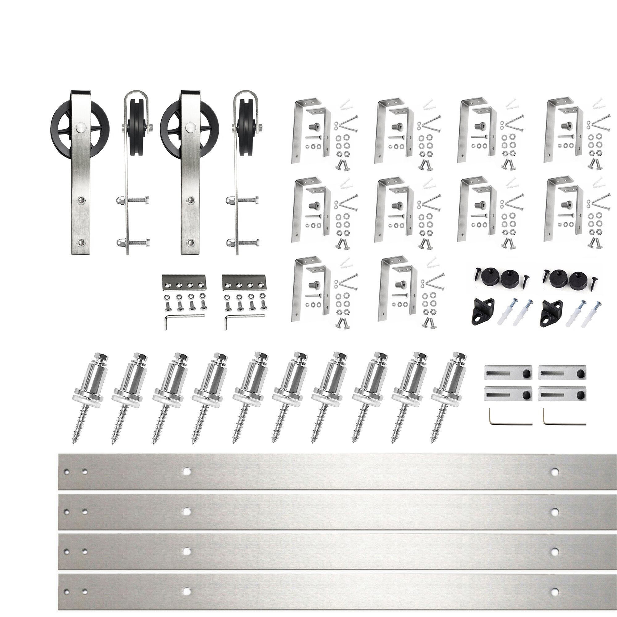 HOMACER HL4DNZ144C 144-in Brushed Brushed Nickel Indoor Spoke Wheel Double bypass Barn door hardware kit