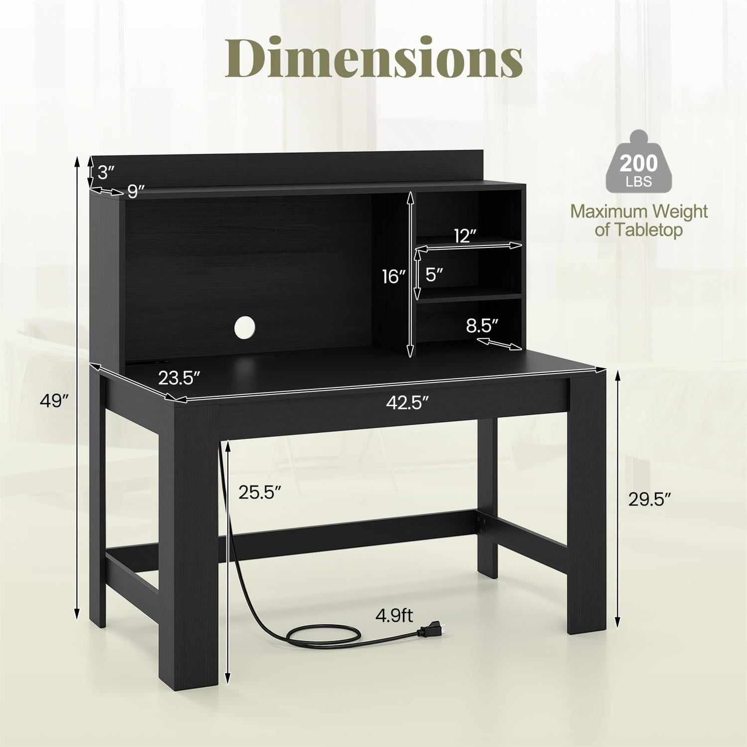 VERYKE Modern Computer Desk Built In Charging Station H Shape Frame ...