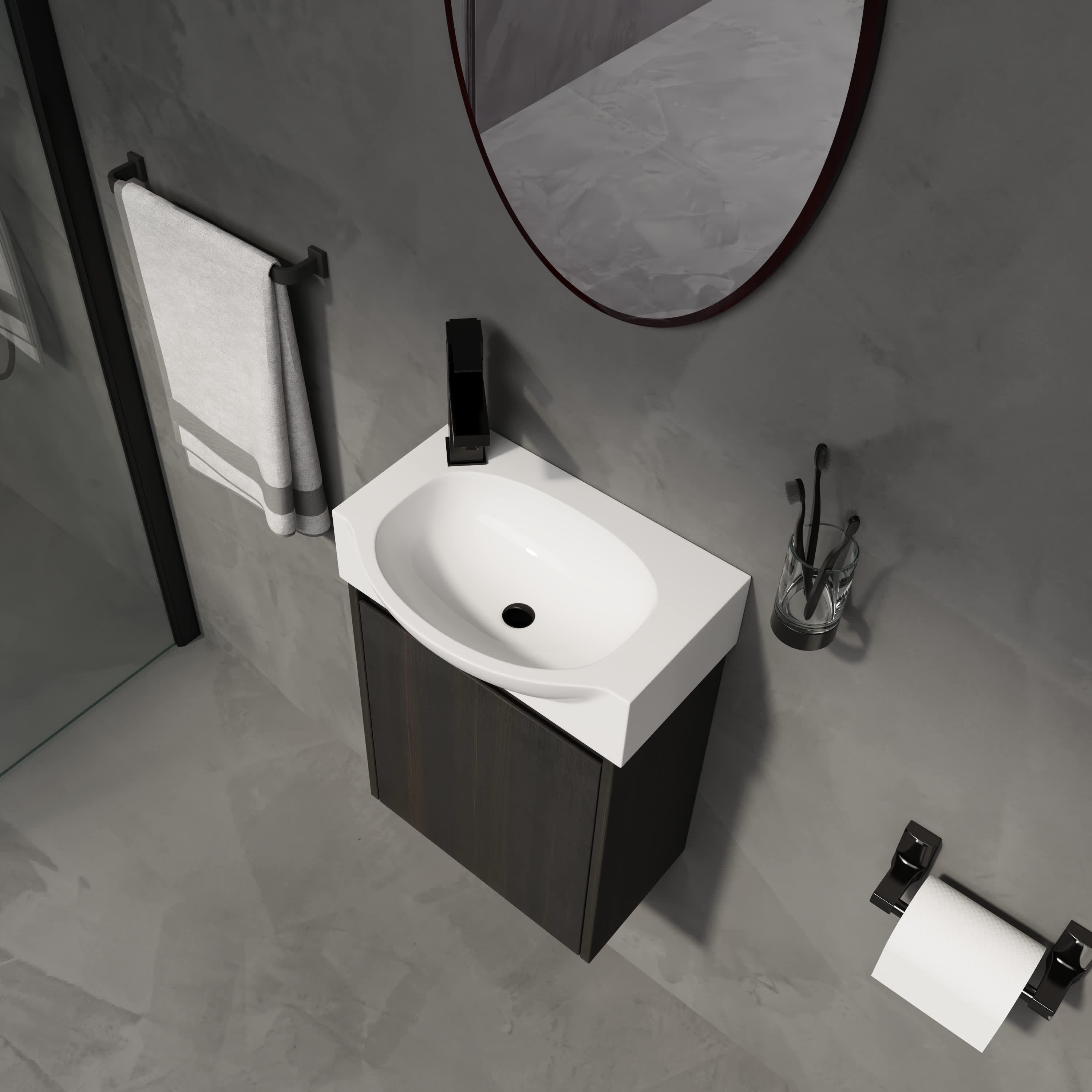 Roomfitters  16 Inch Bathroom Vanity Sink Combo Modern Floating Single Ceramic Sink Storage Cabinet Black