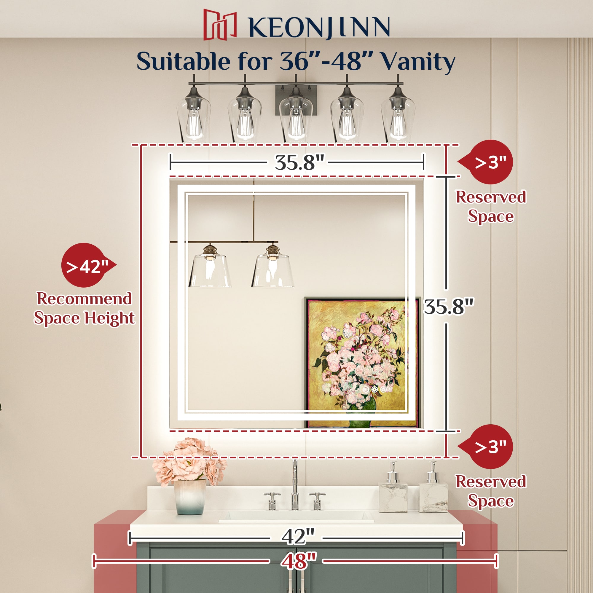 Keonjinn LW-JZ-ZBGSSW-9191 Framed-Bath-Mirrors - View #3