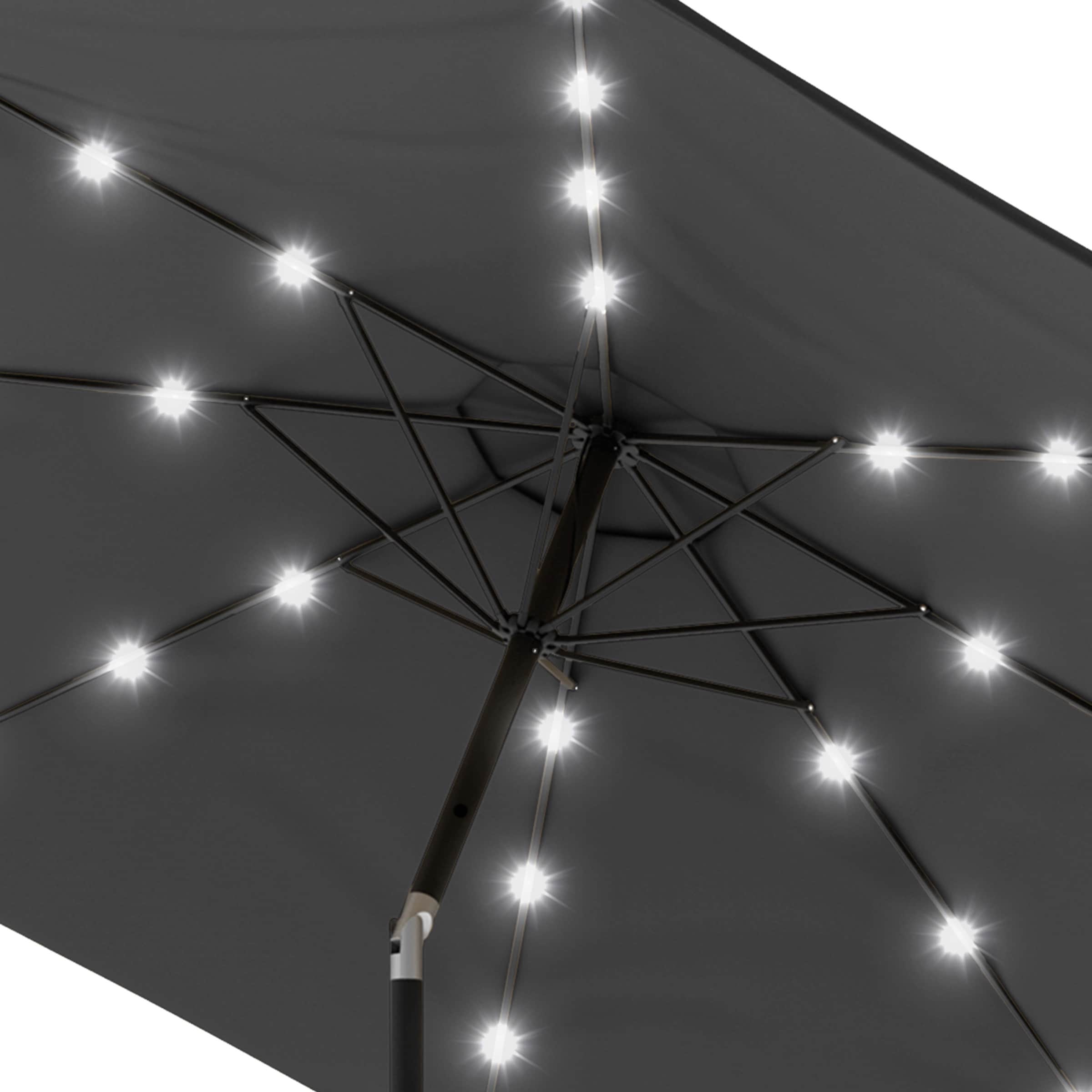 Gray 10-Foot Steel Patio Umbrella with Solar LED Lights