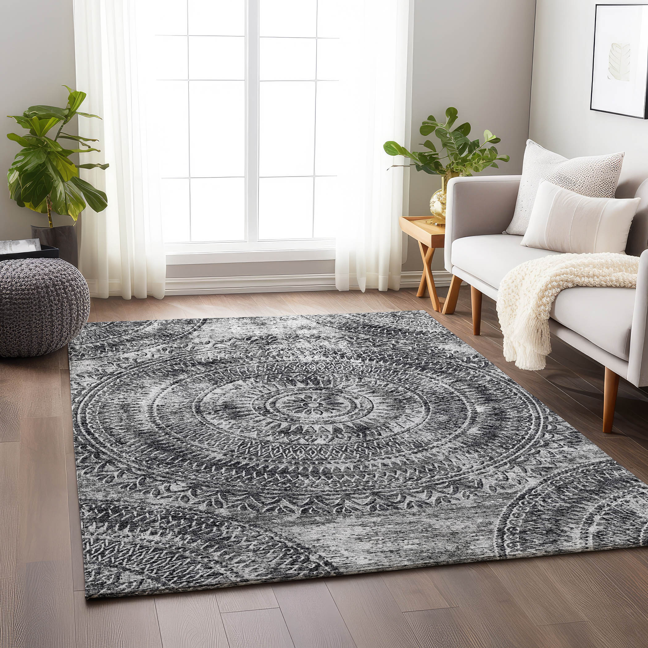 Addison Rugs AMF113GR3X5 Mayfield AMF113GR 3 x 5 (ft) Loomed Polyester Gray Rectangular Indoor Geometric Machine washable Area rug