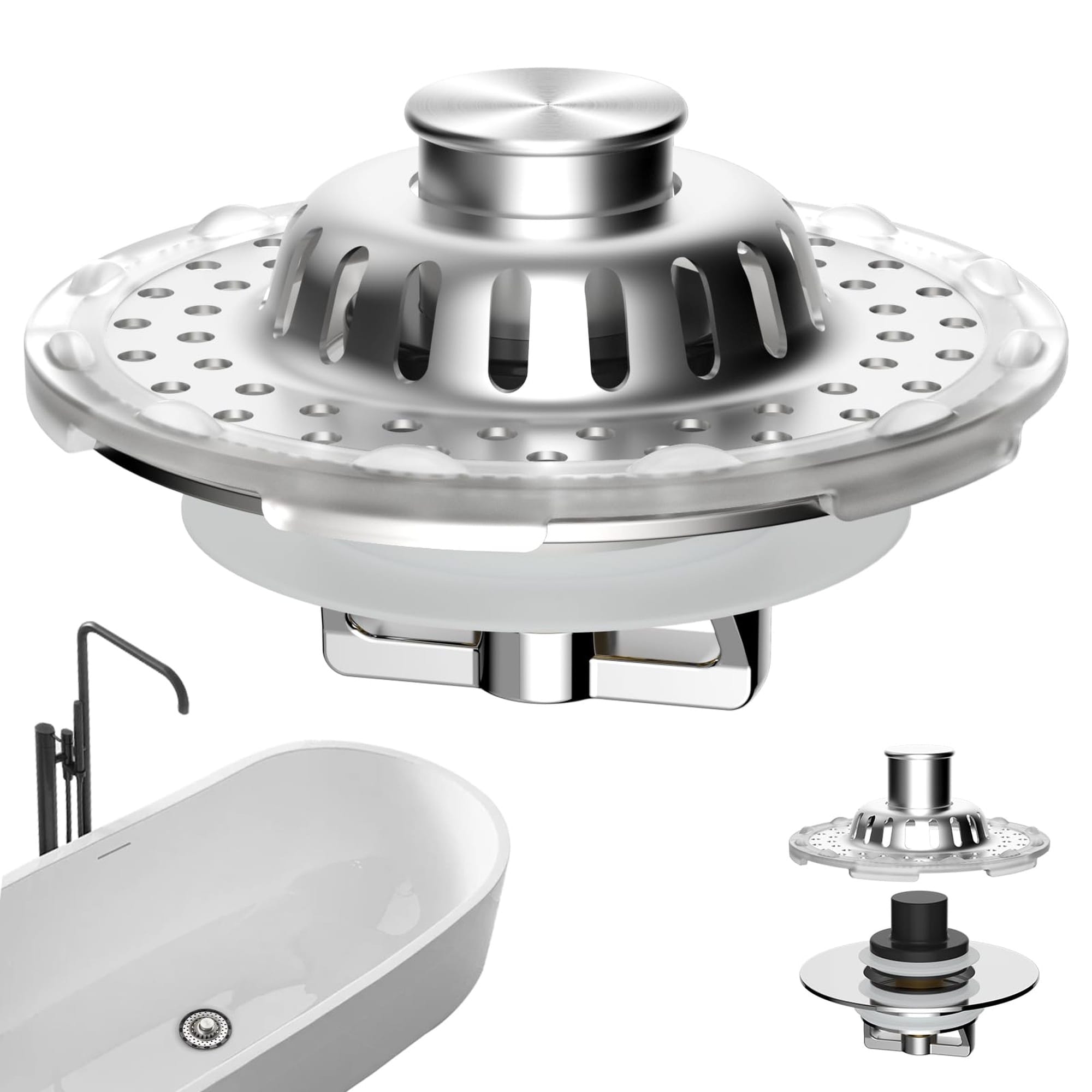 Numhew - 2.4in Chrome 3 in 1 Pop Up Tub Stopper Stainless Steel Drain Stopper