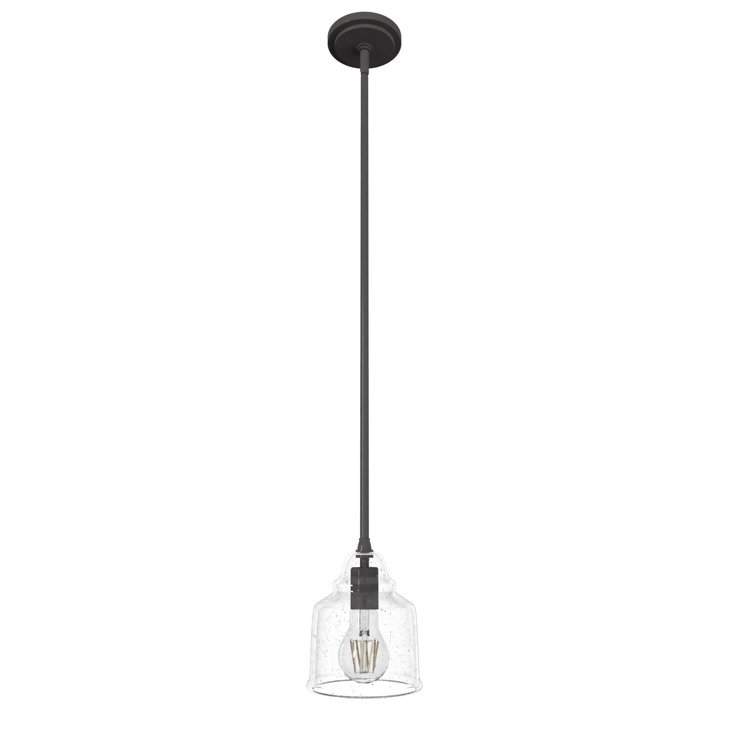 Hunter 19657 Dunshire 1 -Light Noble Bronze Transitional Seeded glass Bell Mini Hanging Pendant light