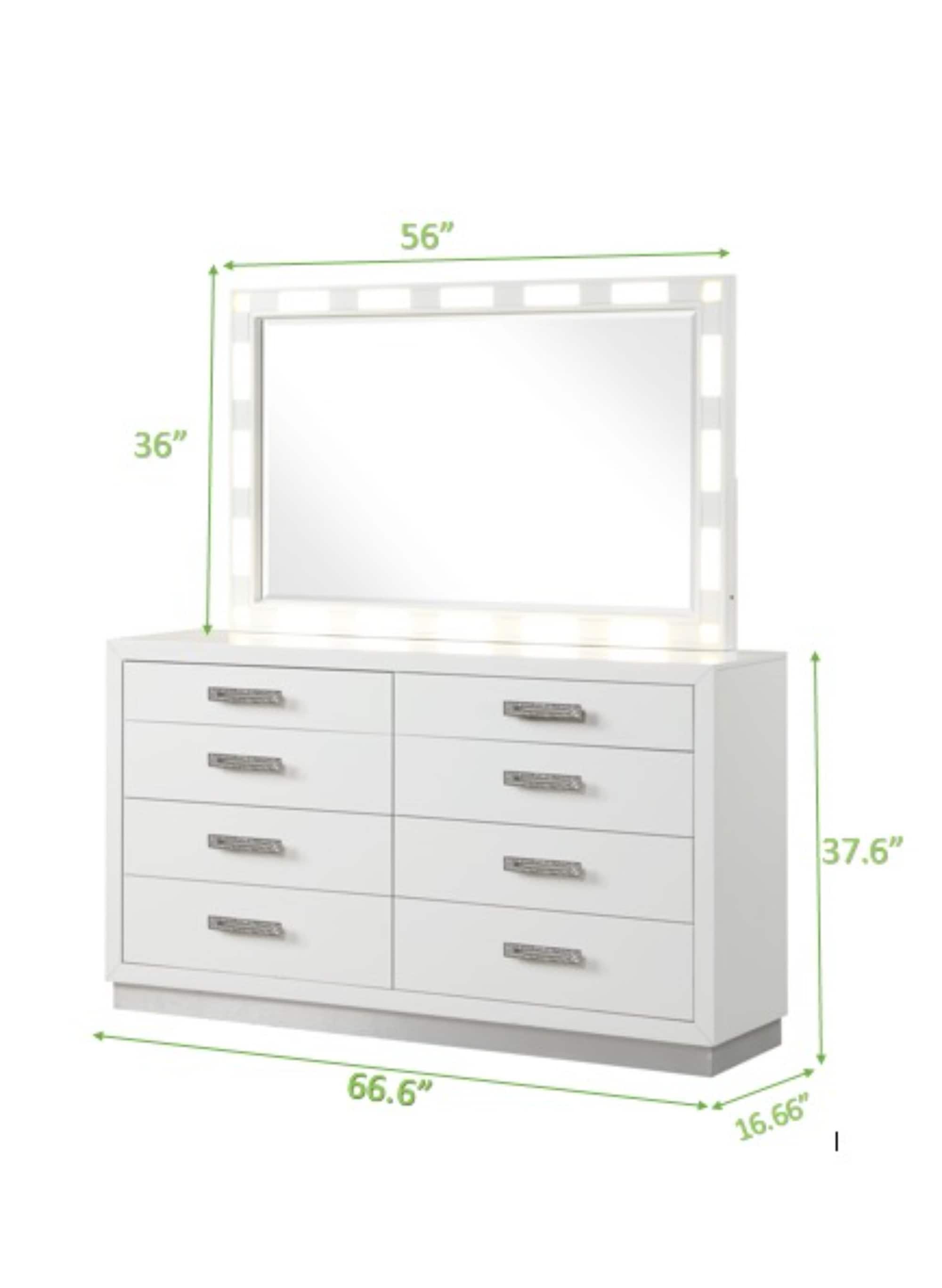 Milky White Queen 5-Piece LED Bedroom Set with Upholstery
