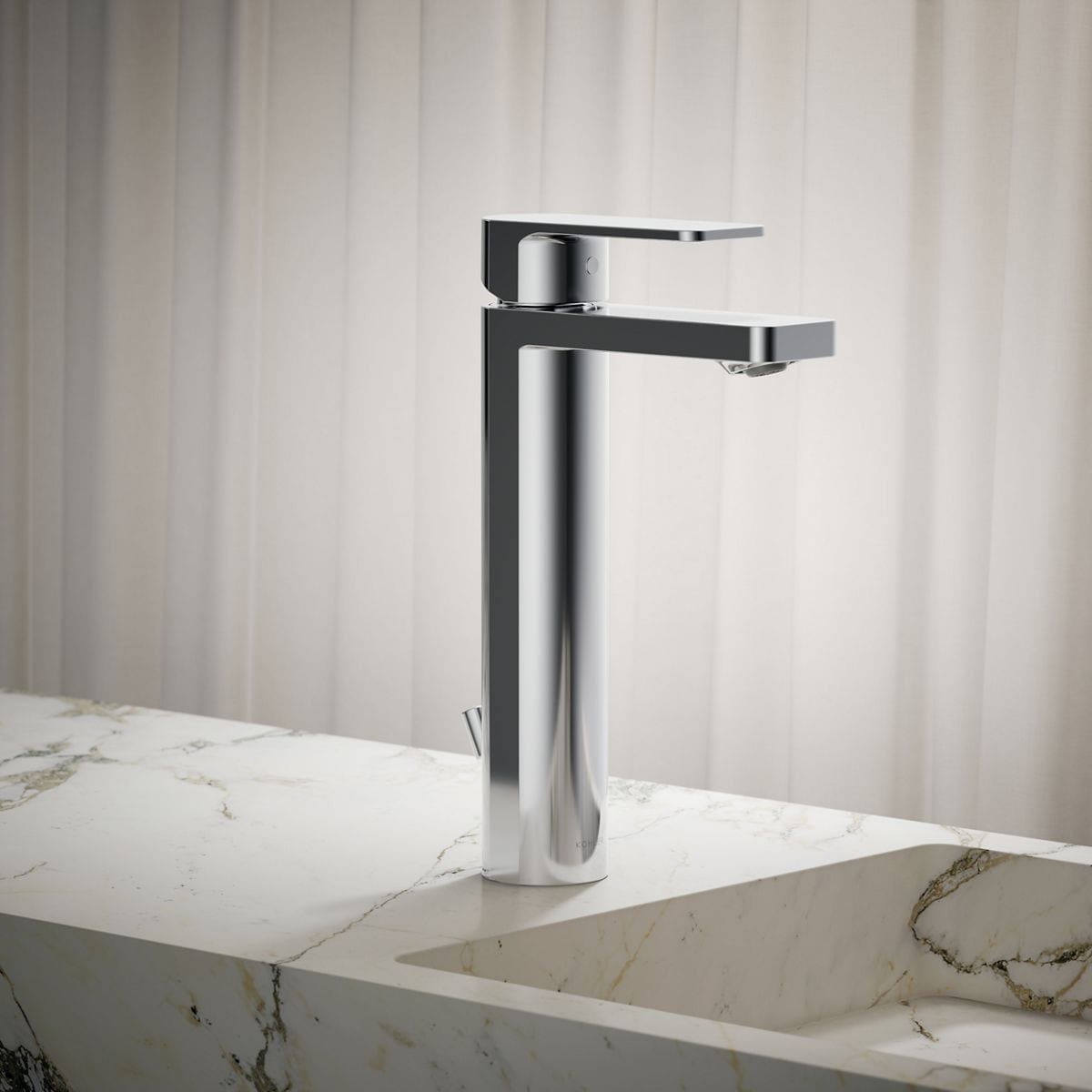 KOHLER K-23475-4K-CP Polished Chrome Single hole 1-handle WaterSense Low-arc Residential Handle Bathroom Sink Faucet with Drain