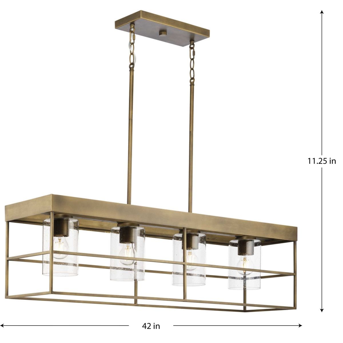 Burgess Aged Bronze 44'' Modern Farmhouse Island Light with Seeded Glass