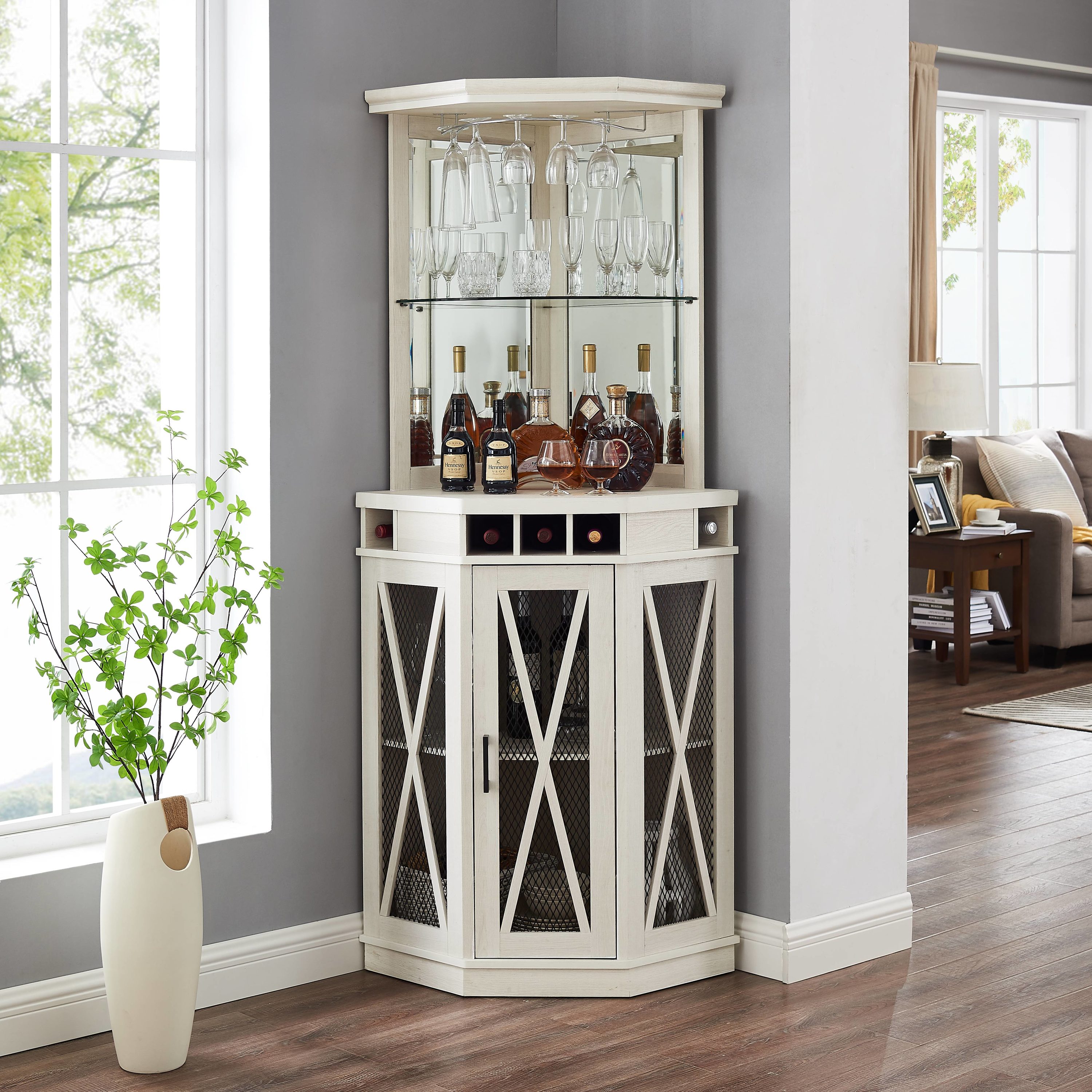 Home Source Industries Arms  x 73-in White Corner Bar Cabinet in the Home  Bars department at 