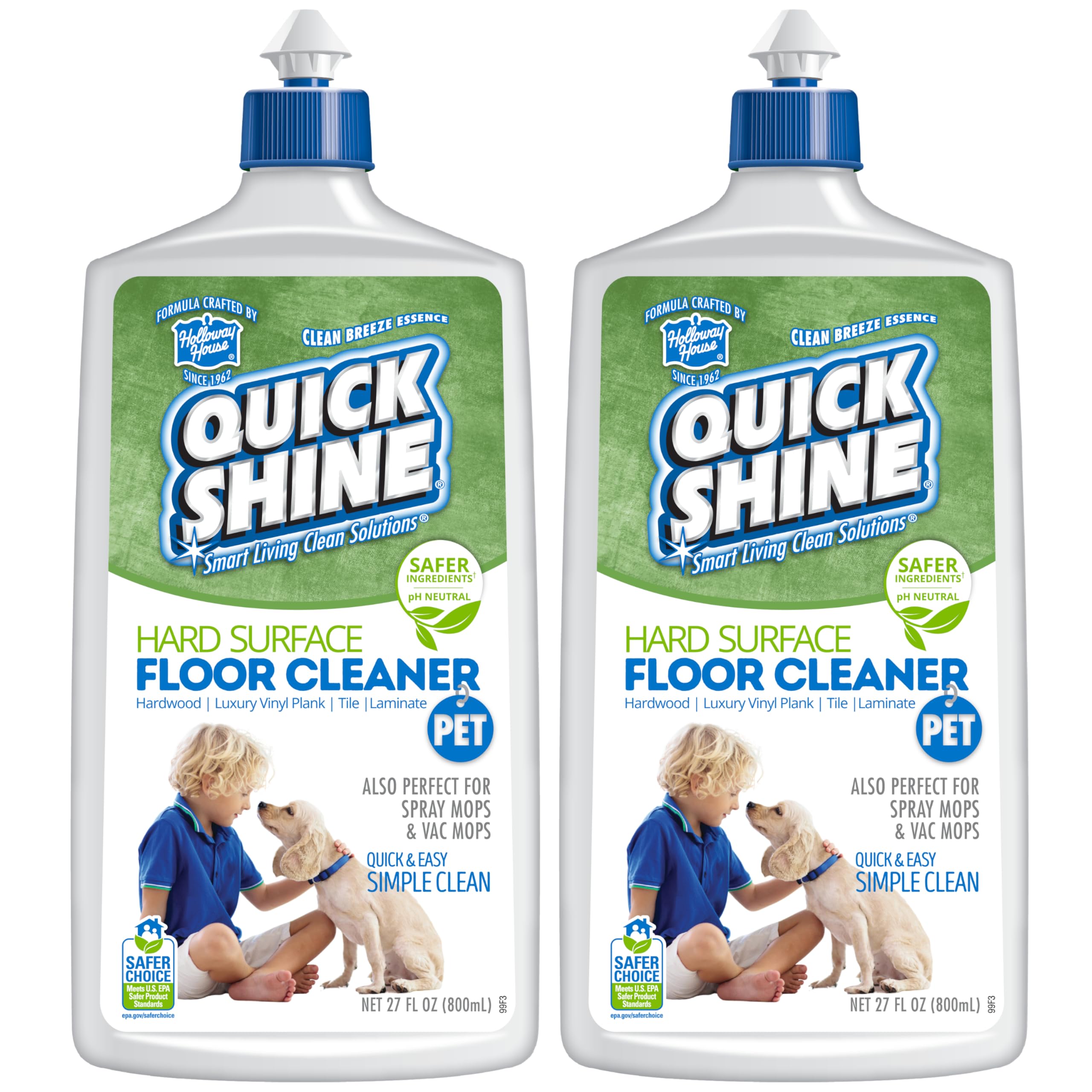 Quick Shine  Pet Floor Cleaner 27 fl oz (2-Pack) Ready-to-Use Baking Soda Formula for Hardwood Laminate Vinyl Tile
