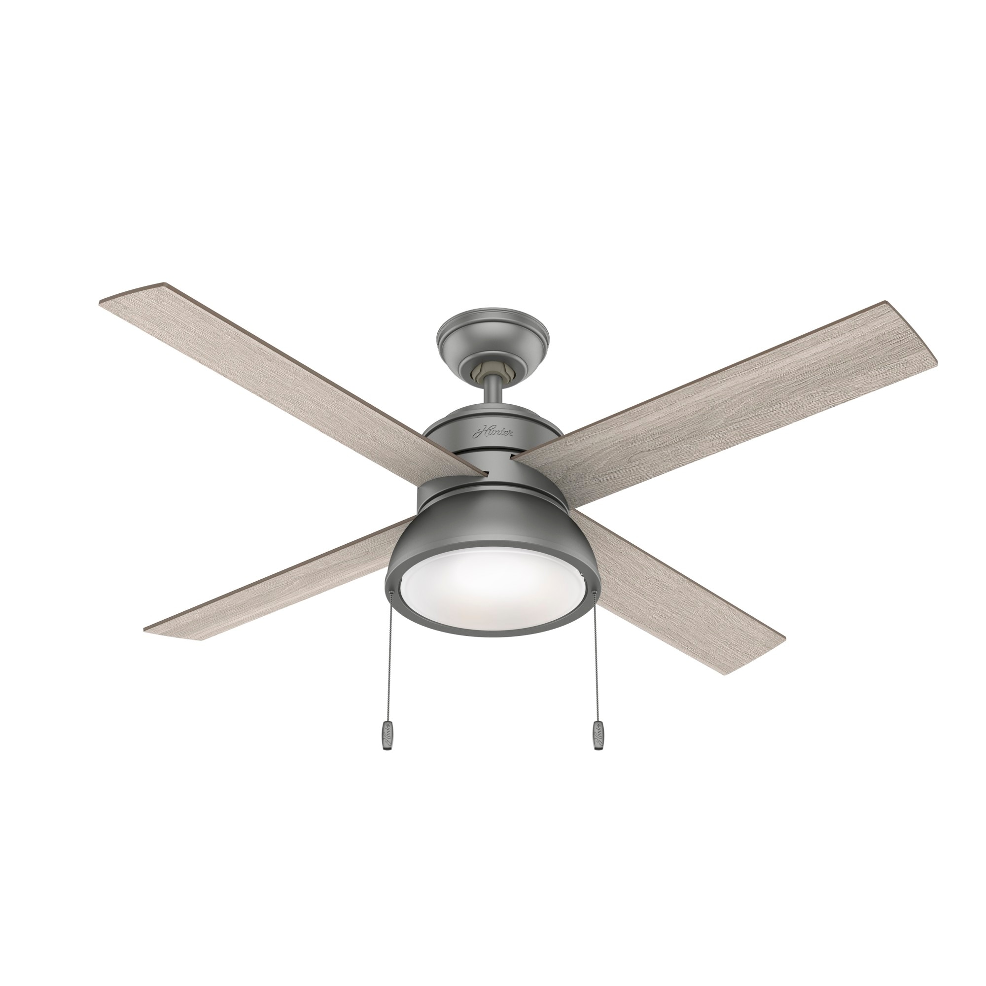 Hunter 51031 Loki 52-in Matte Silver with Light Gray Oak Blades Ceiling Fan With Light ( 4 -Blade )