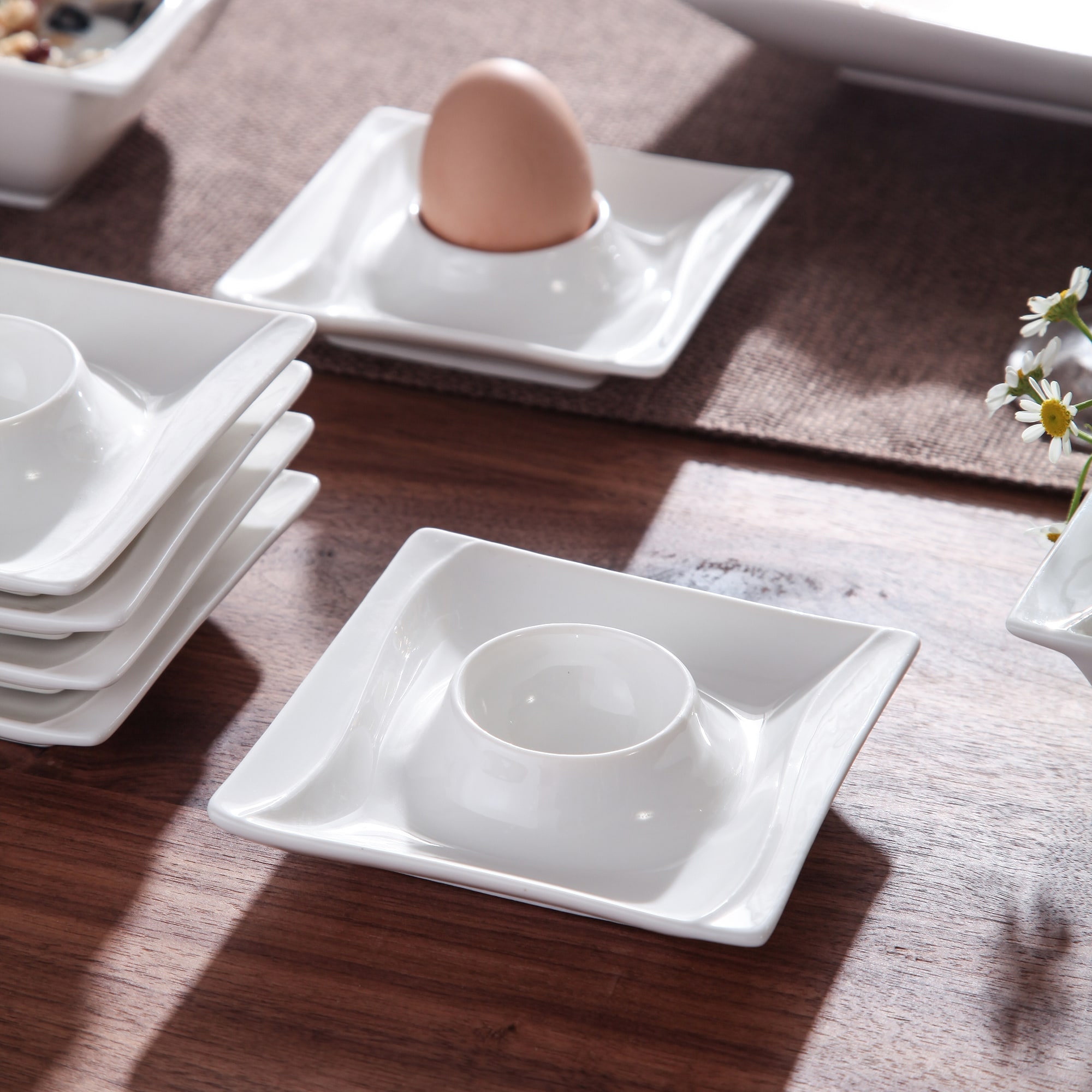 MALACASA Flora 6-Piece Porcelain White Egg Cup Holders for Soft