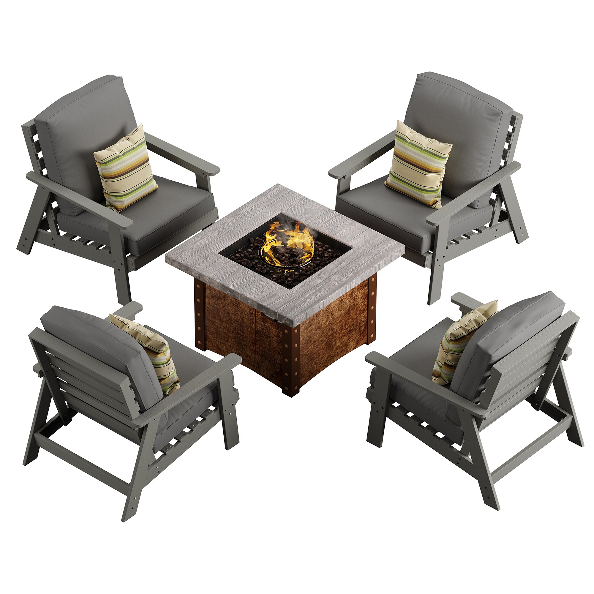 Clihome CL-5M1860 5 -Piece Patio Conversation Set with Gray Cushions