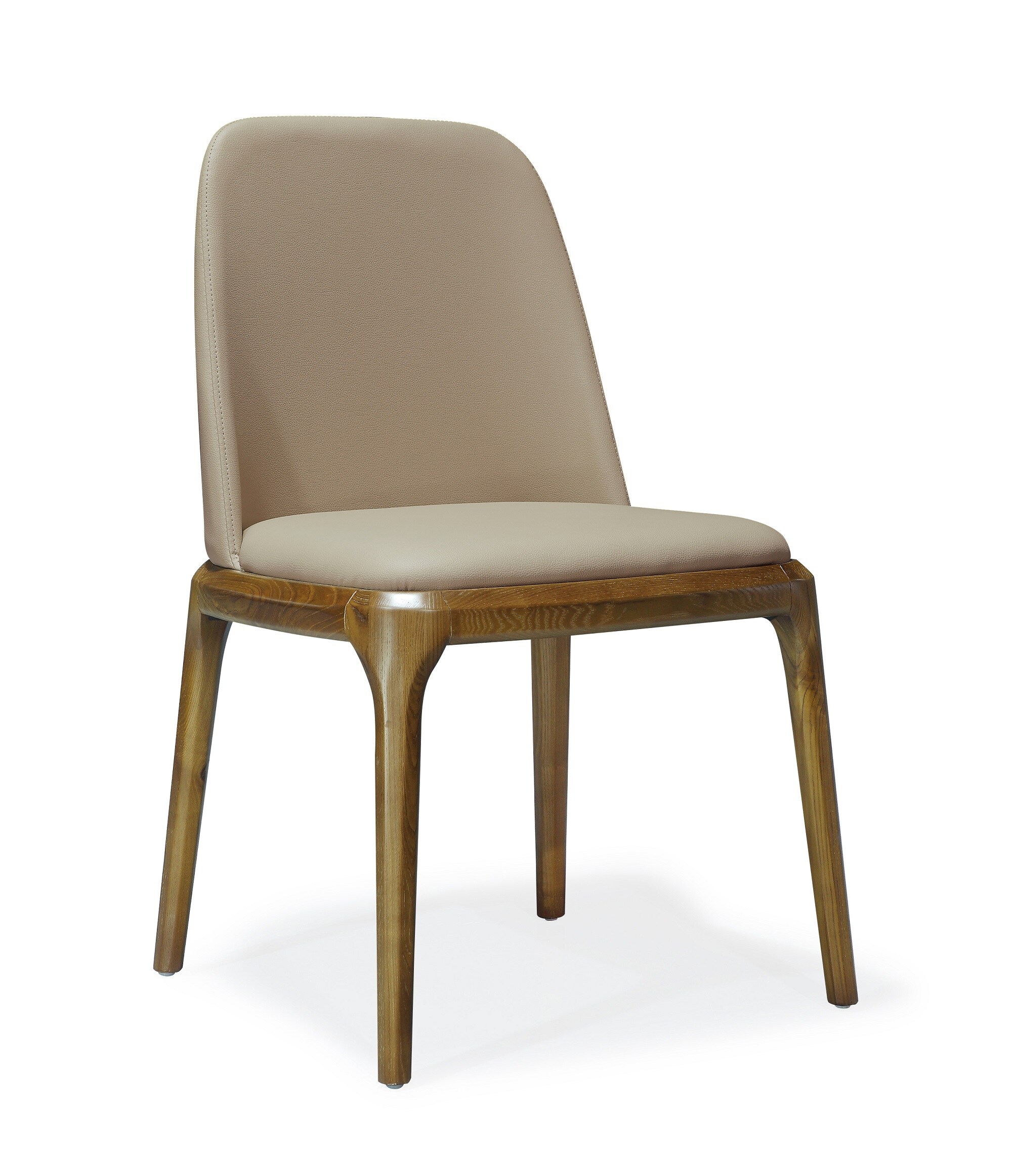 Set of 2 Tan Faux Leather Upholstered Dining Chairs with Ash Wood Legs