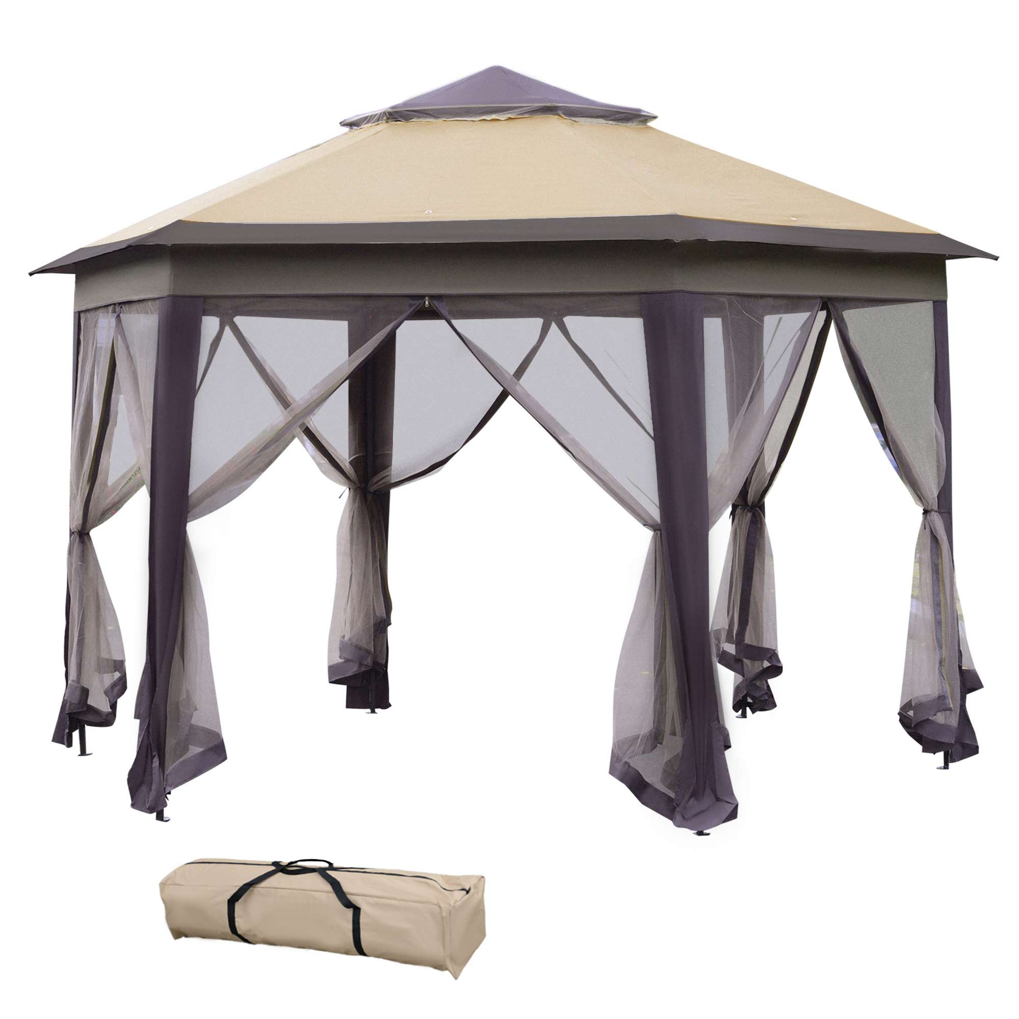 Siavonce XH41508 13.25-ft x 11.25-ft Beige Gazebo with Soft Top Roof (Screen Included)