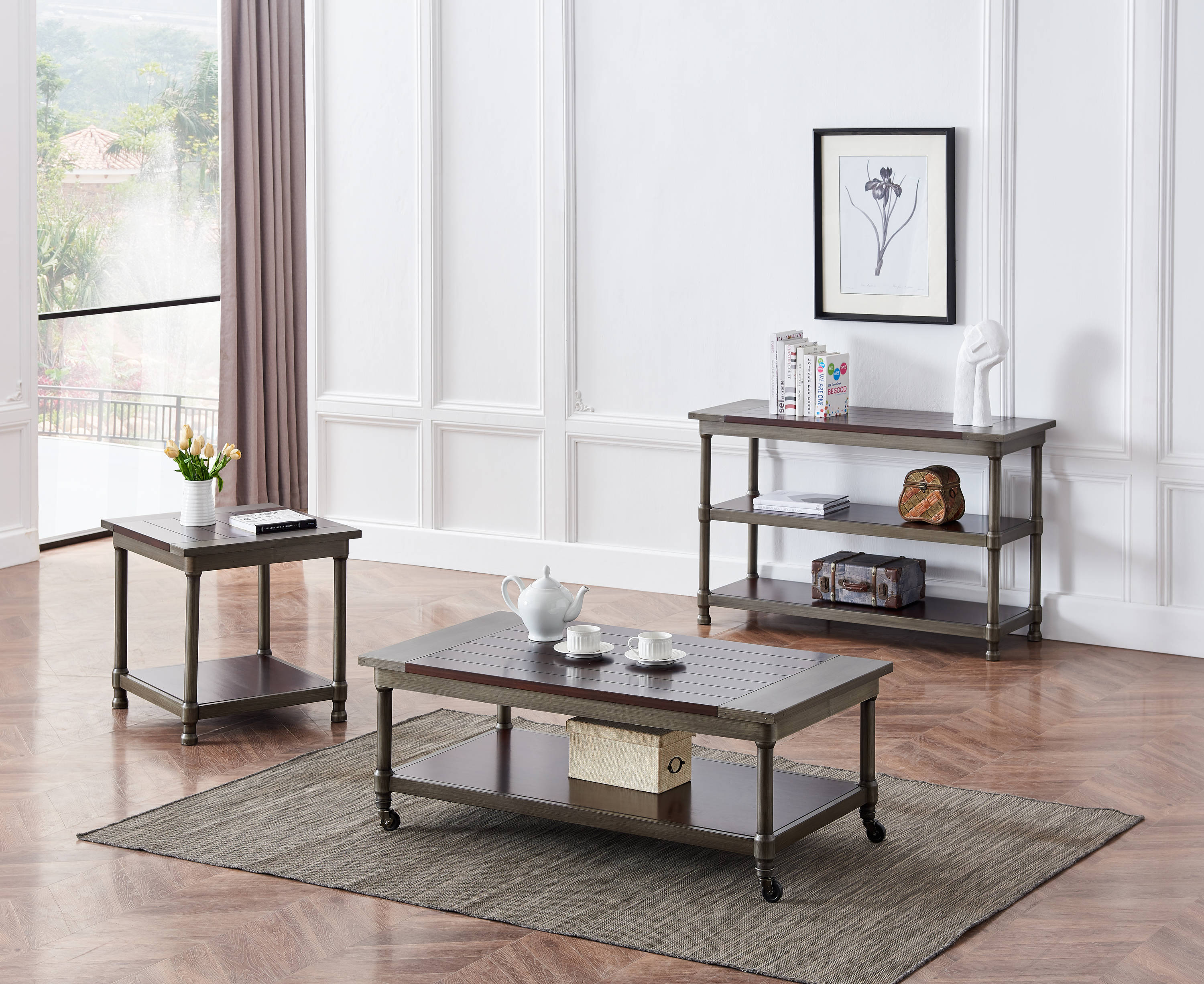 CASAINC 3-Tier Gray Wood Console Table with Metal Legs - Modern ...