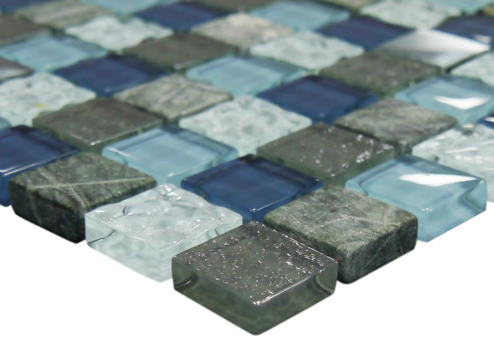 HOUSE OF MOSAICS Brixton Blue 12-in x 12-in Multi-finish Glass; Metal ...