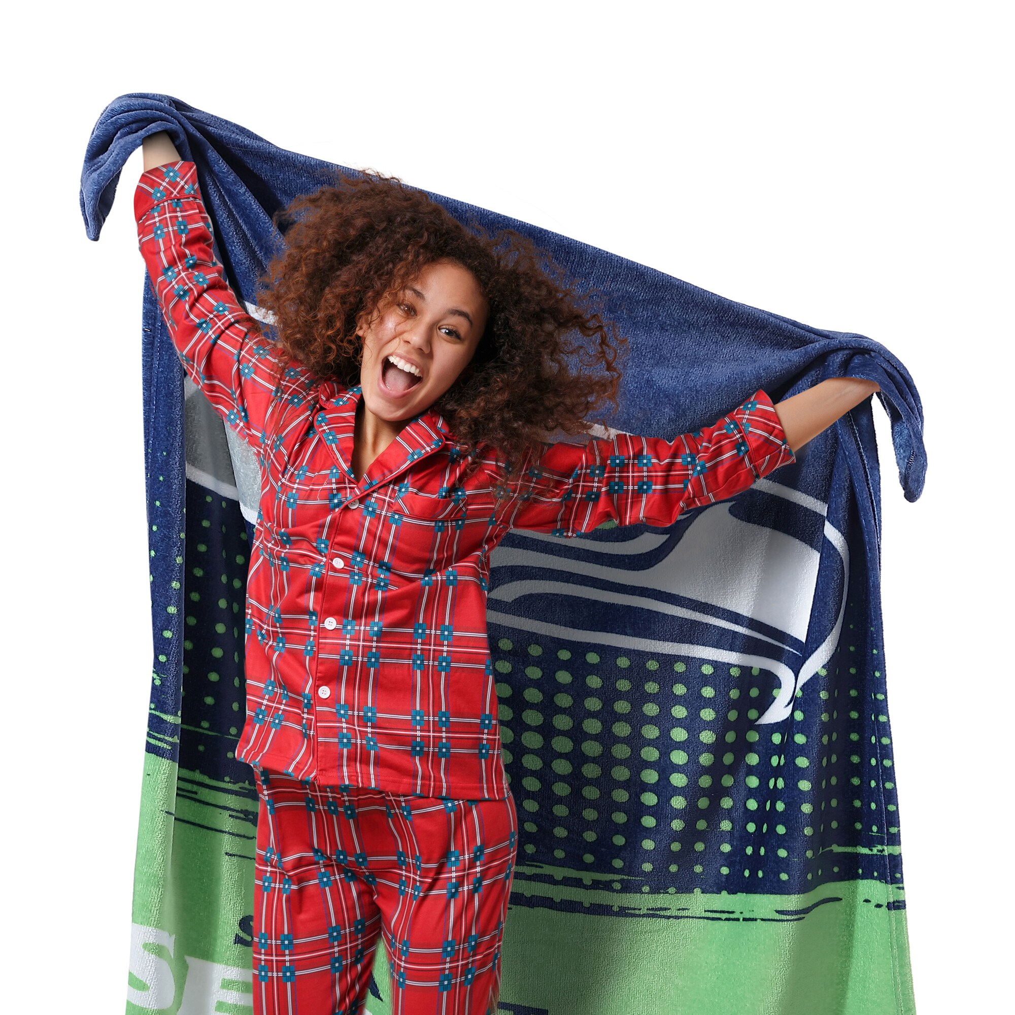 NFL Plaid Pattern Seattle Seahawks Personalized 60x80 Sherpa Blanket