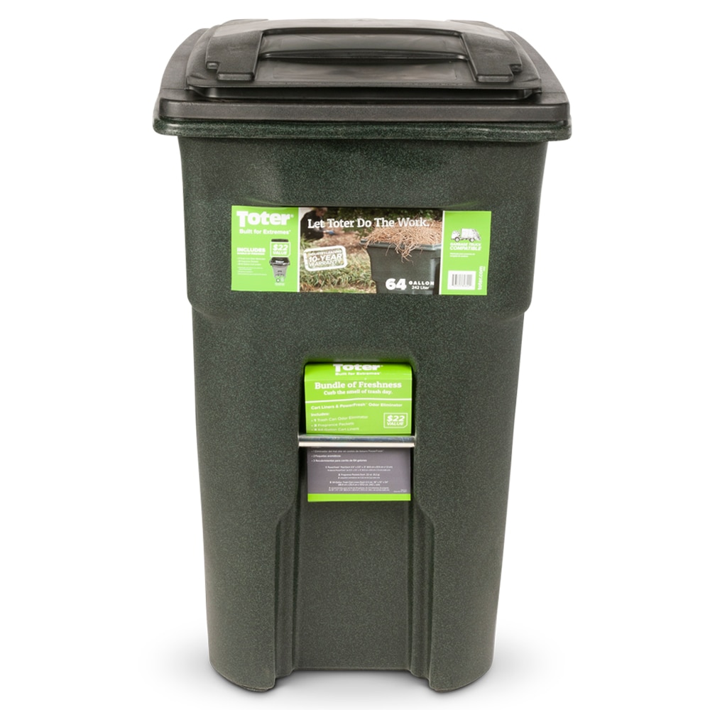 Toter Outdoor Trash Can 64-Gallons Greenstone Plastic Wheeled Trash Can  with Lid Outdoor in the Trash Cans department at