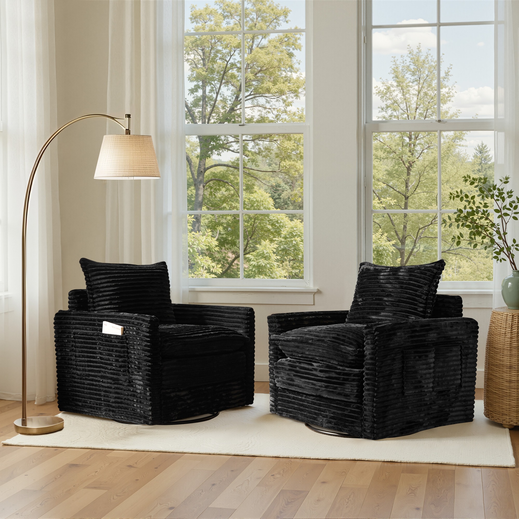 Ovios - 33.08-in W Modern Black Swivel Accent Armchair