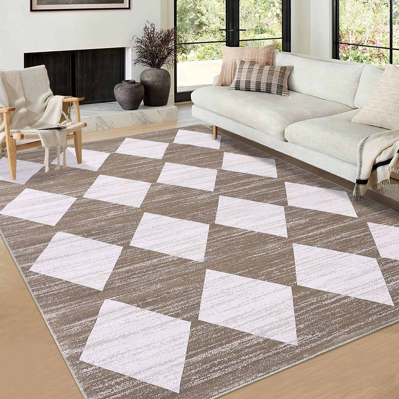 Garvee YXY-LO-PHO-134PXQCE 4 x 6 (ft) Loomed Polyester Brown Rectangular Indoor Geometric Mid-Century Modern Machine washable Area rug