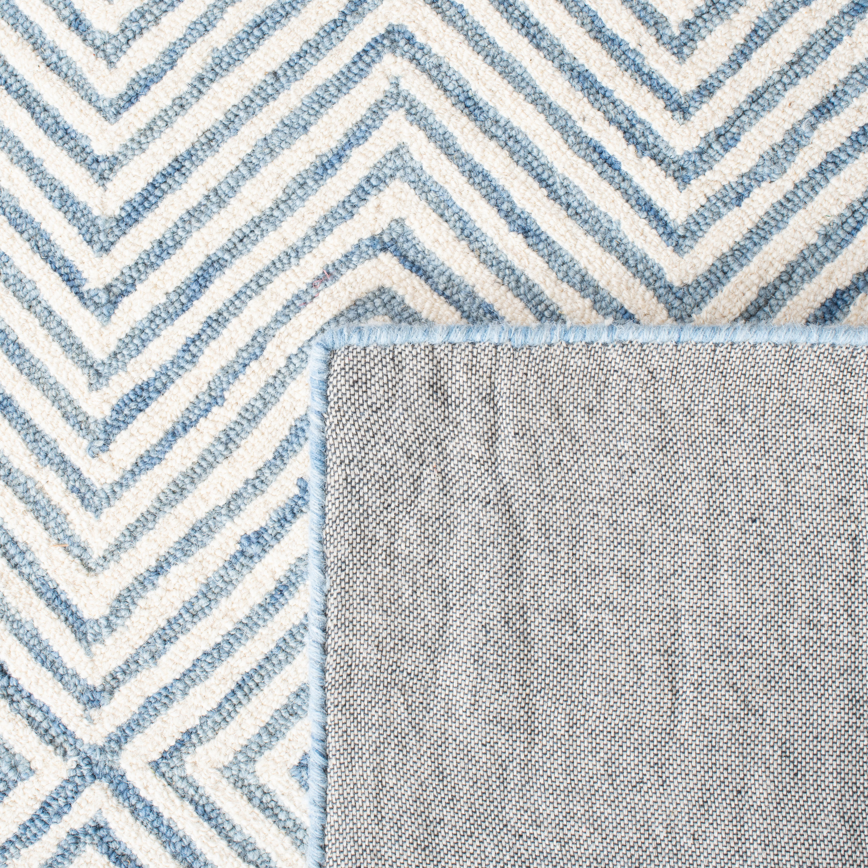 Light Blue and Ivory Hand-Tufted Wool Geometric 6' x 9' Area Rug