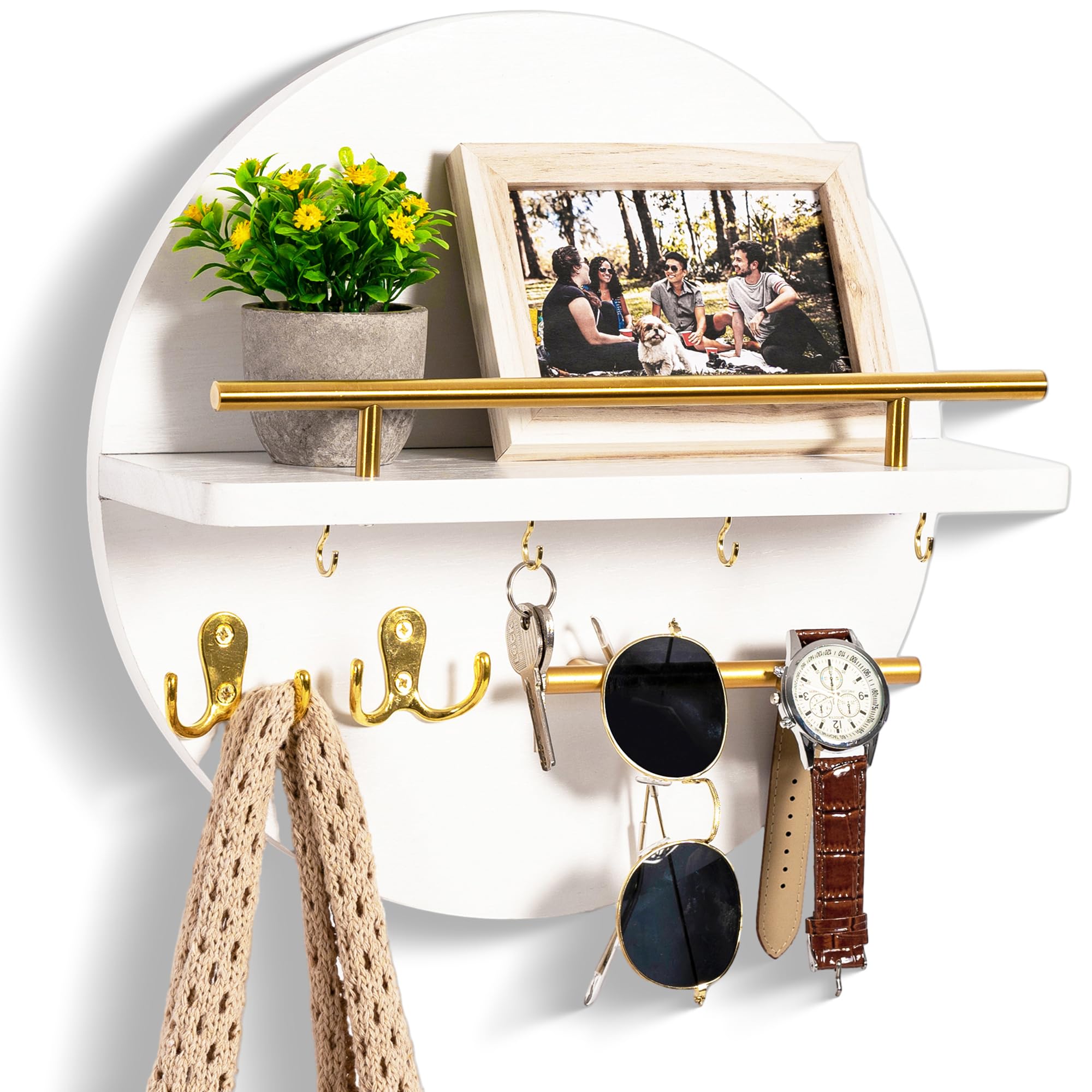 AOIZGMY  Wall Key Holder with Shelf and Hooks Mail Organizer Circular Design Rustic Home Decor durable home and garden accessory designed for