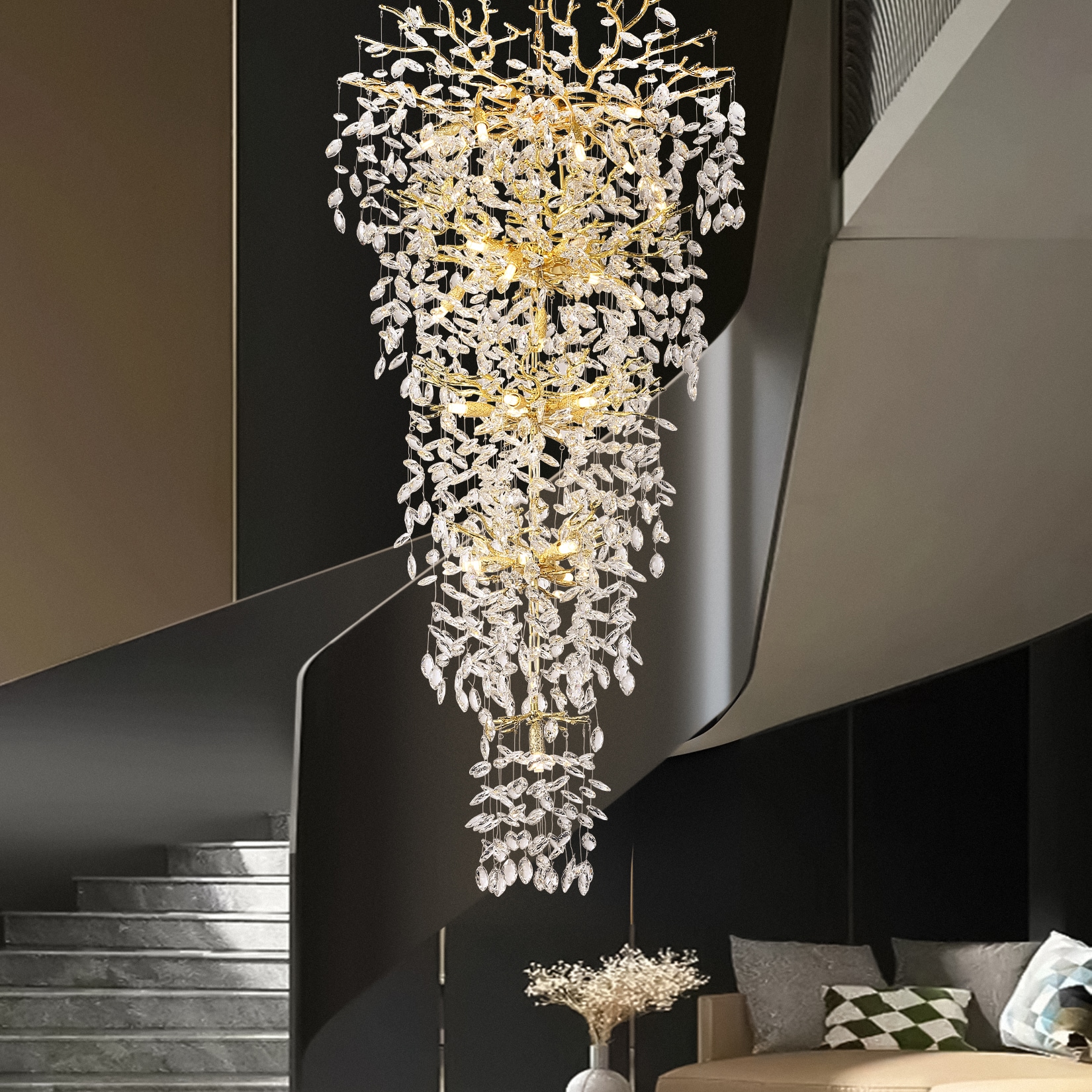 Kviflon Modern Chandelier 118in 28-Light Crystal Gold Chandelier for ...