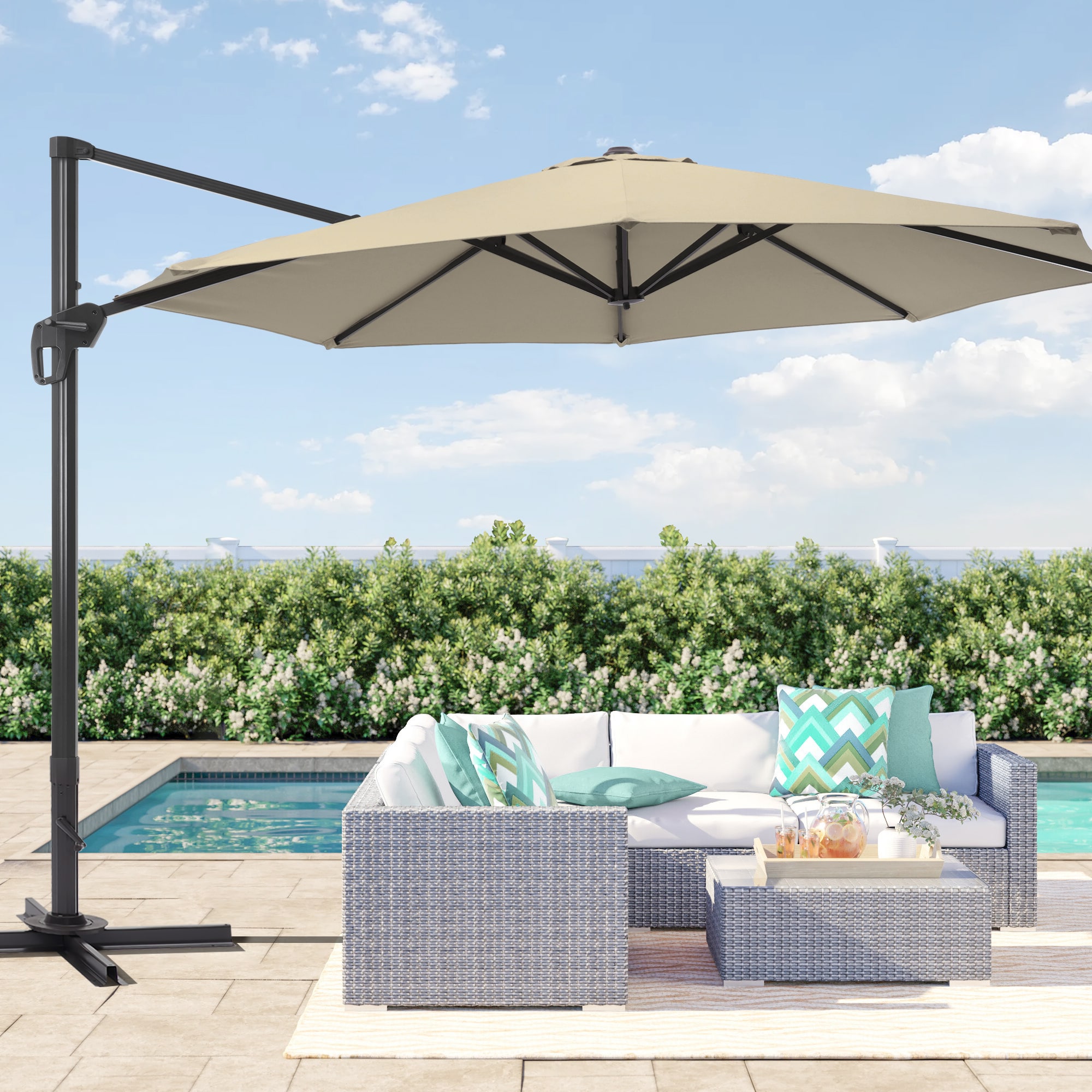 10 x 13 offset patio umbrella 10X13 ft AKZPRT Cantilever Umbrella  Stay Put Umbrellas