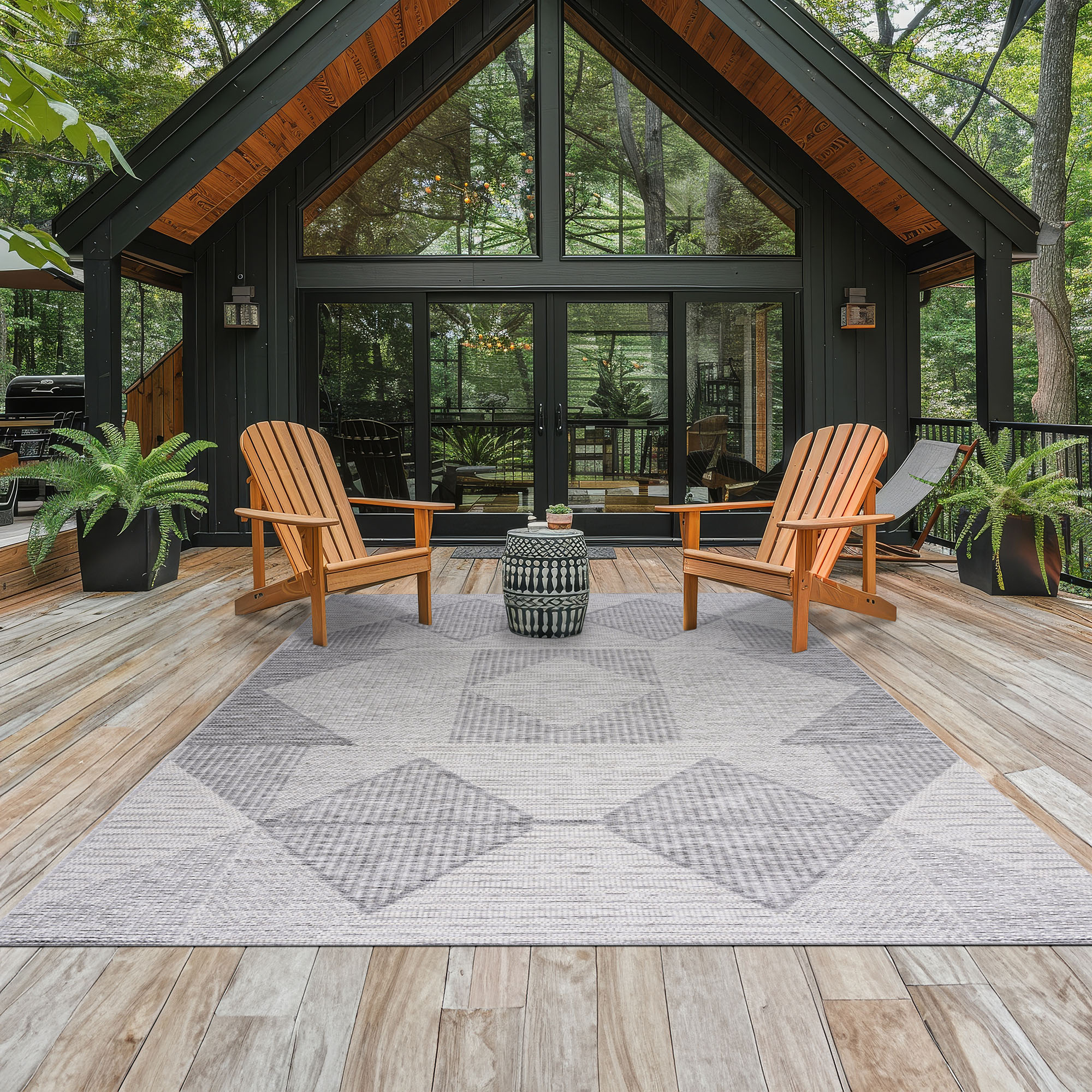 Tayse BLY1109 5X7 Bailey 5 x 7 (ft) Flatweave Gray/White Rectangular Indoor/Outdoor Geometric Mid-Century Modern Pet Friendly Area rug