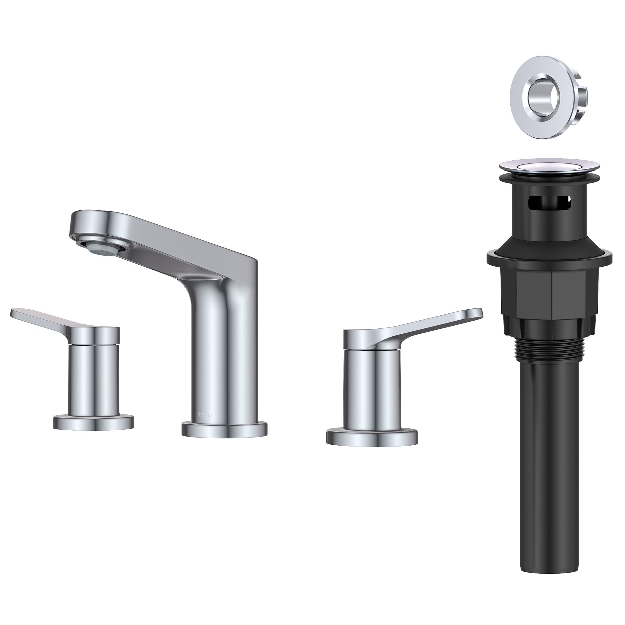 Kraus FUS-14103CH Indy Chrome Widespread 2-handle WaterSense Low-arc Commercial/Residential Handle Bathroom Sink Faucet with Drain