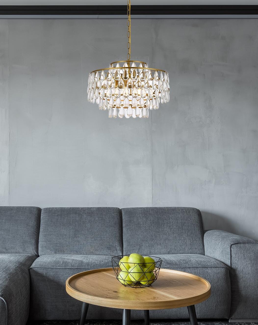 Elegant Brass and Crystal 5-Light Pendant Chandelier