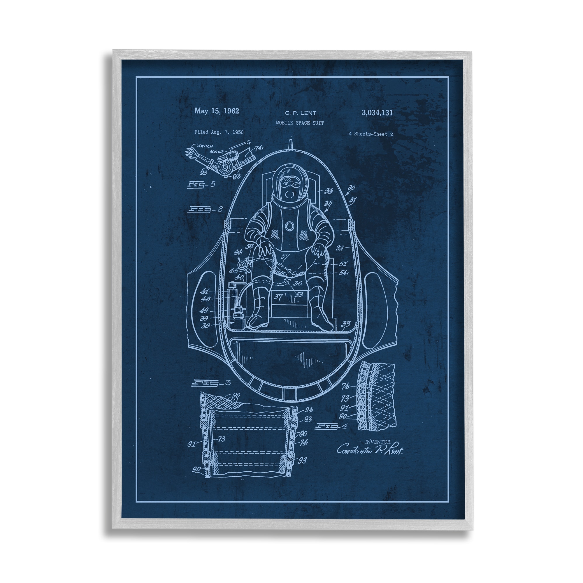 Stupell Industries Space Explorer Patent Vintage Astronaut Blueprint ...