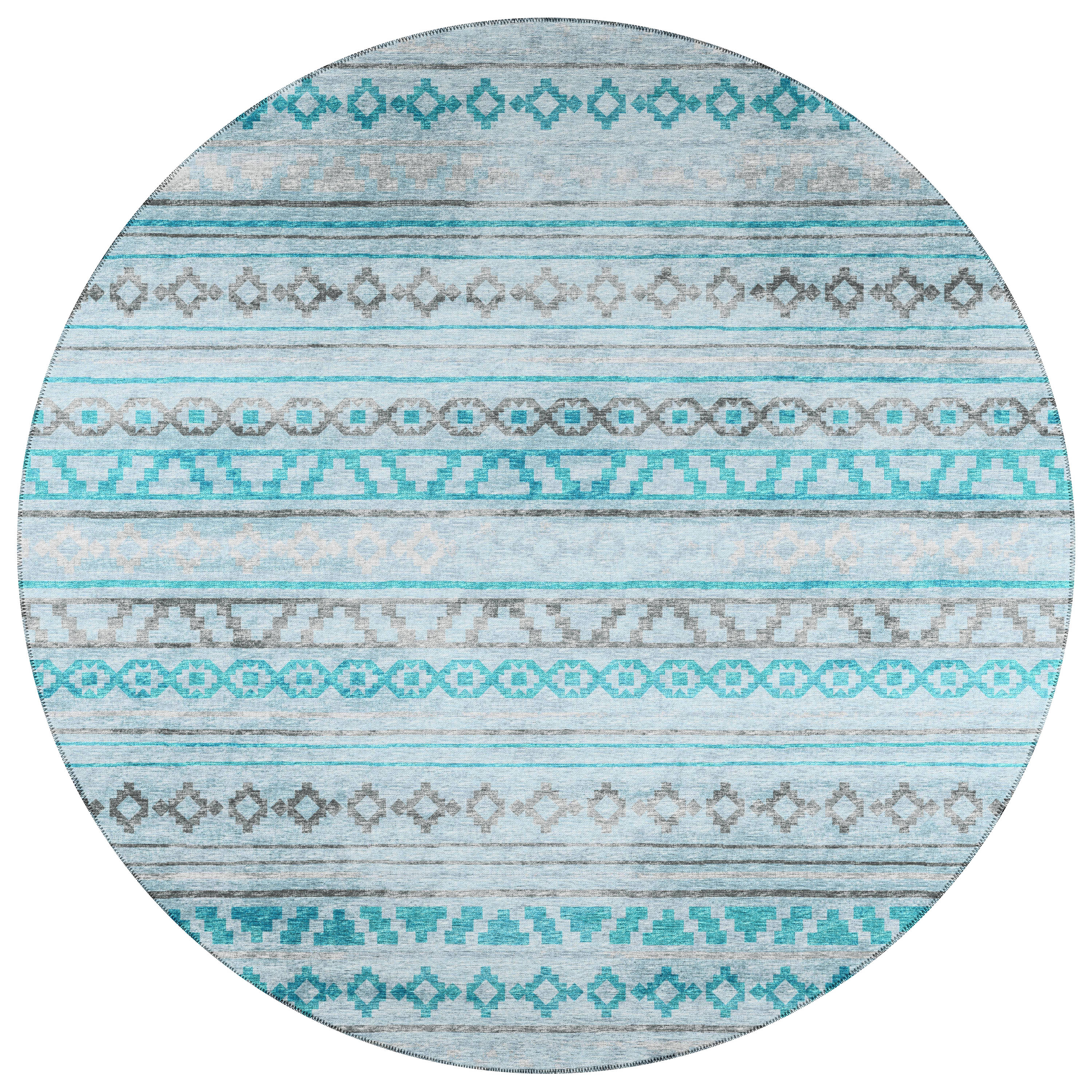 Addison Rugs AYU40TU8RO Yuma 8 x 8 (ft) Chenille Turquoise Round Indoor/Outdoor Geometric Southwestern Area rug