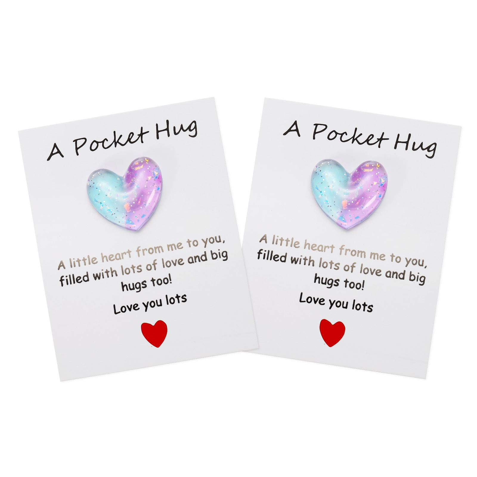 PATIKIL 2pcs Pocket Hug Heart with Greeting Card Pocket Hug Token Love Cards Cute A Little Resin Heart Shape Bulk for Friends Long Distance Relationship Gifts Blue Purple #S26030600UX3336