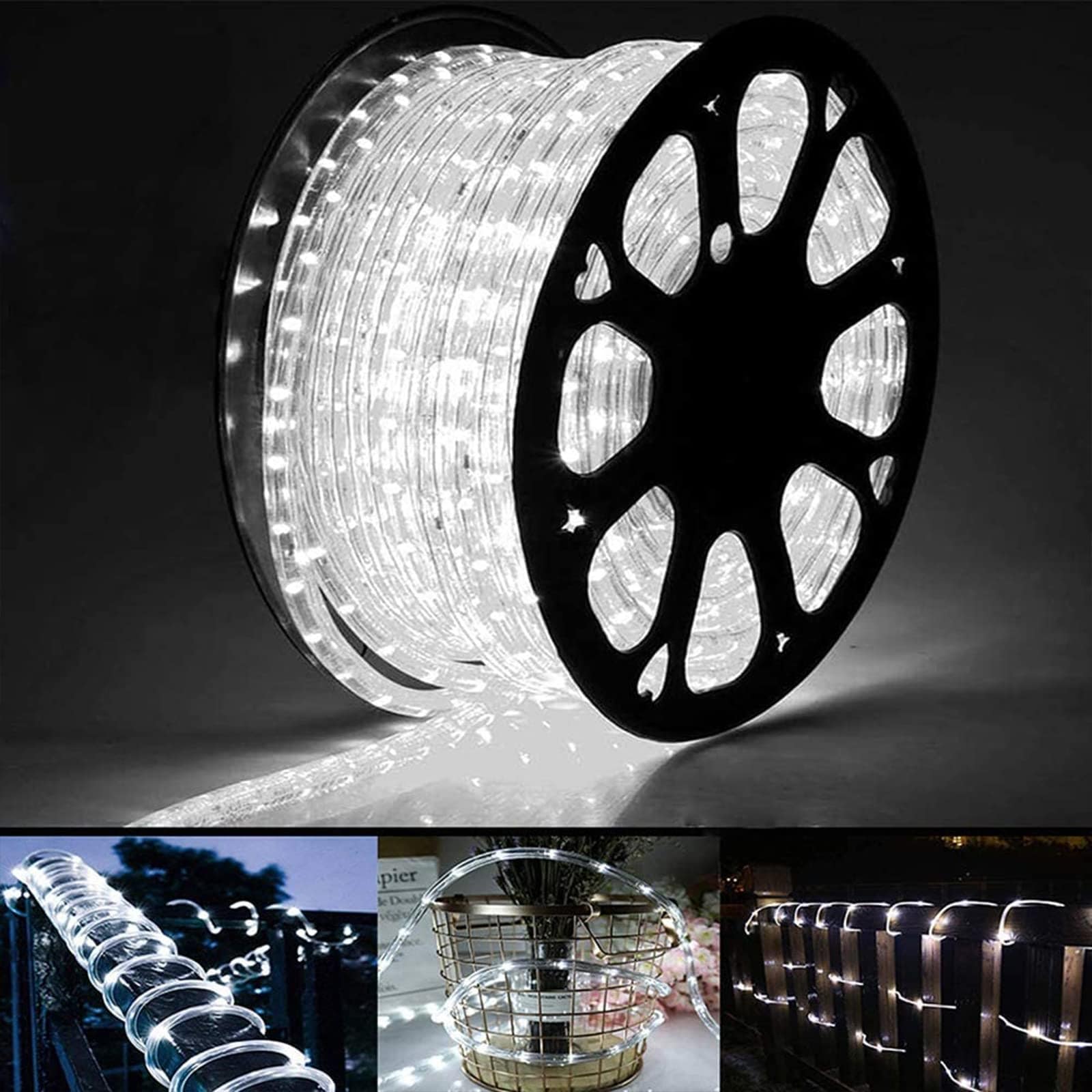 Anqtovp  50ft 360 LED Rope Lights White Waterproof Flexible Connectable Tube Light with 8 Modes Timer Memory for Indoor Outdoor Deck Garden Pool