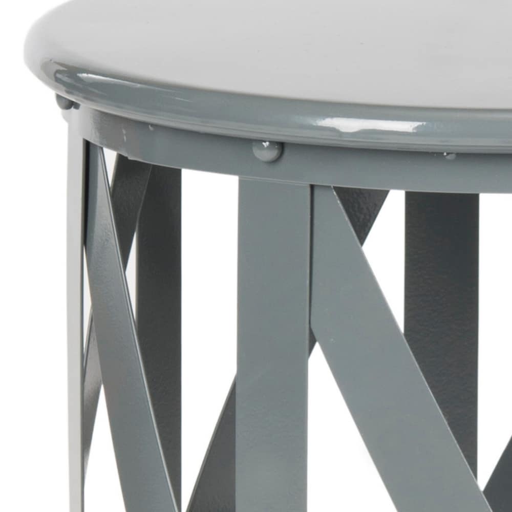 Gray Metal Round Lattice Accent Table