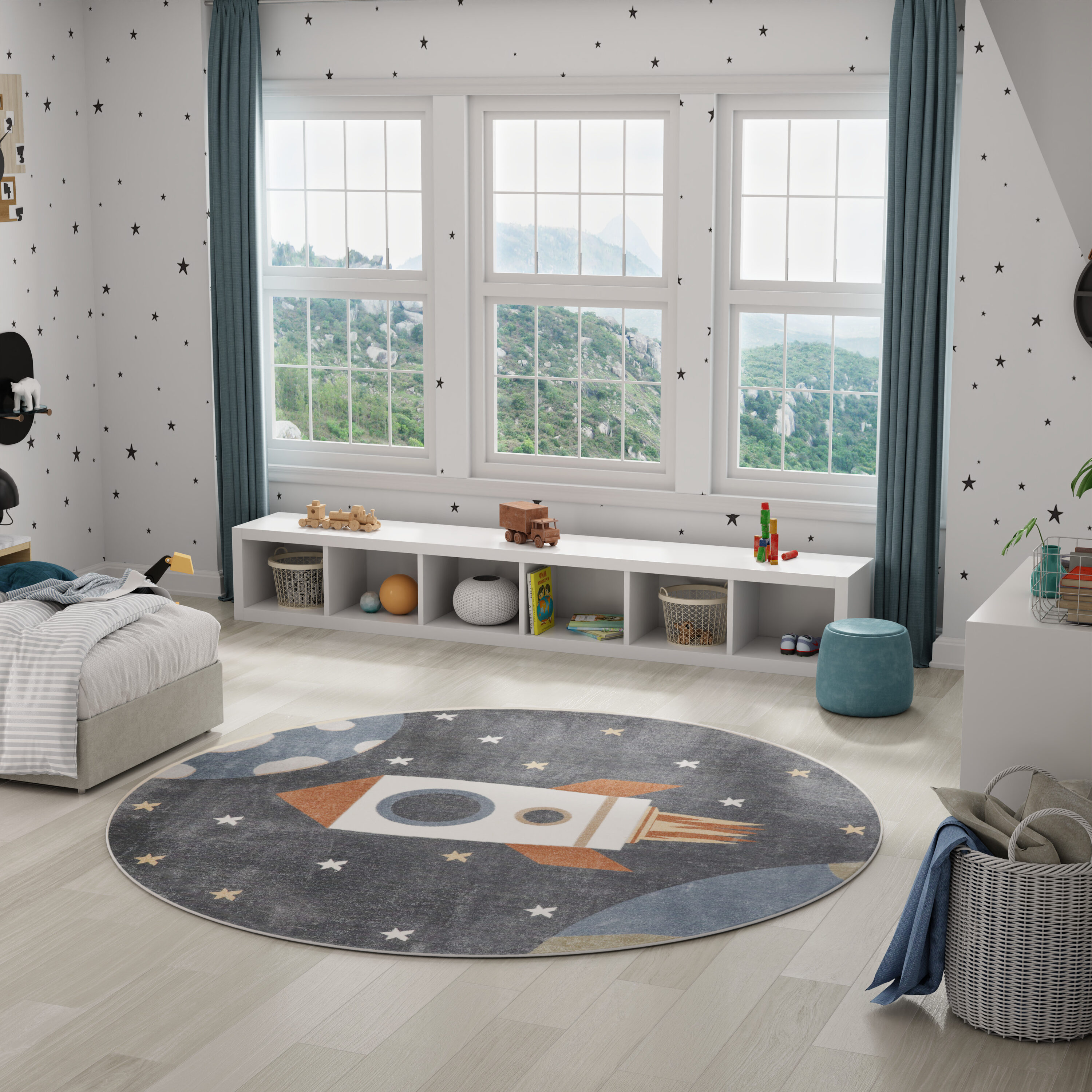 Nourison Home 099446996787 Astra Machine Washable 8 x 8 (ft) Loomed Polyester Sky Blue Round Indoor Machine washable Area rug