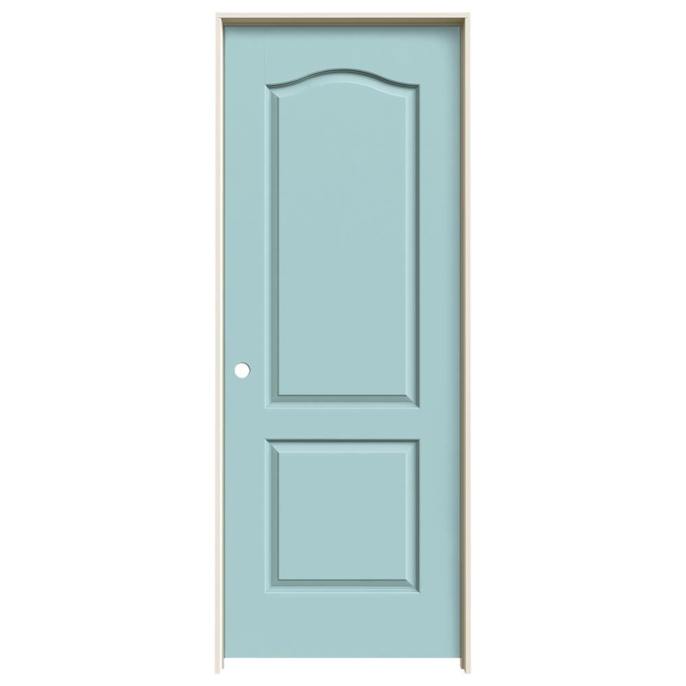 JELD-WEN LOWOLJW137200263 32-in x 80-in Caribbean Blue Solid Core 2-panel Arch Top Right Hand Smooth Prefinished Molded Composite Flat Jamb Single Prehung Interior Door