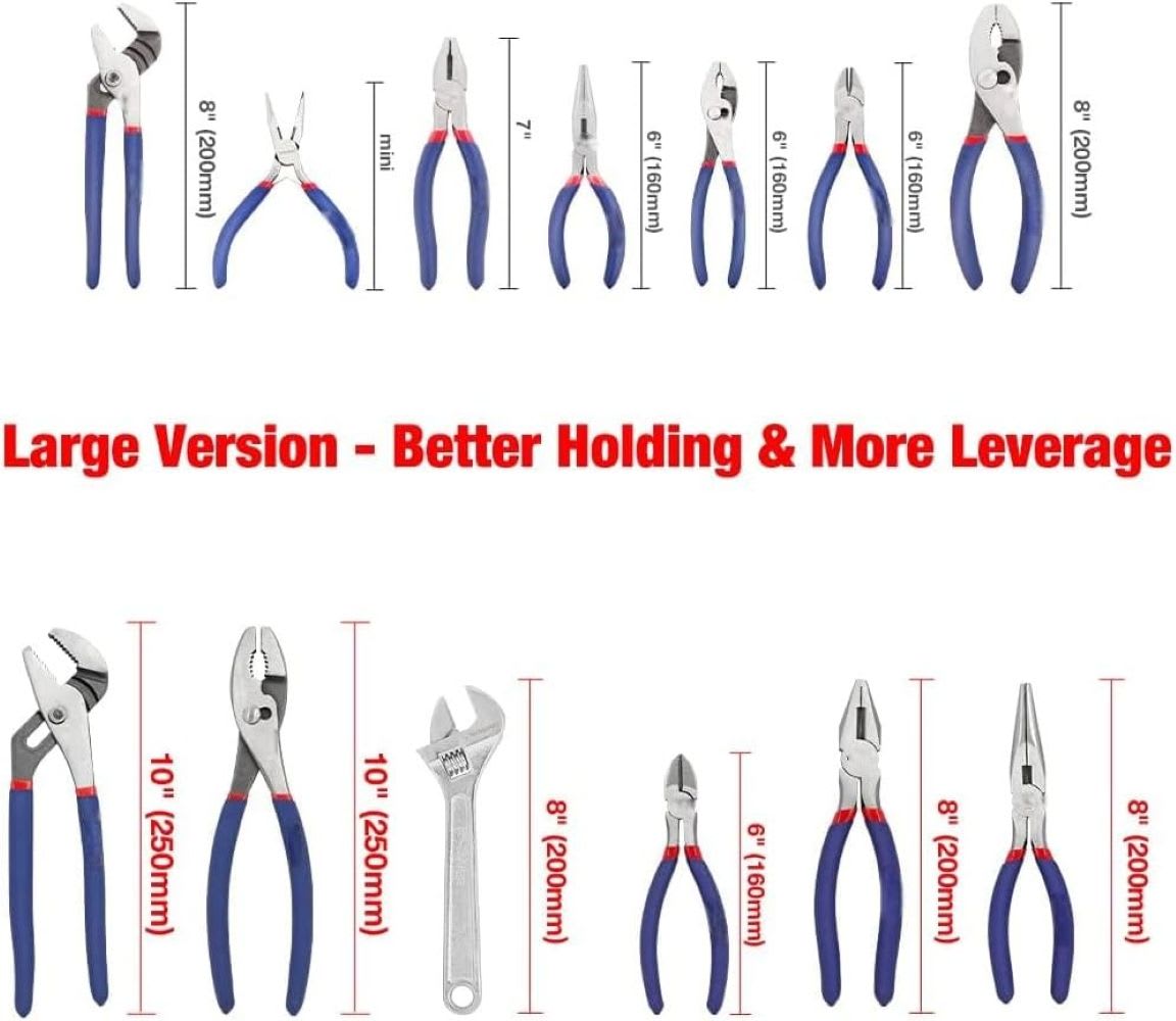 Aoibox 6-Piece Large Pliers and Wrench Set Includes 10-Inch Slip