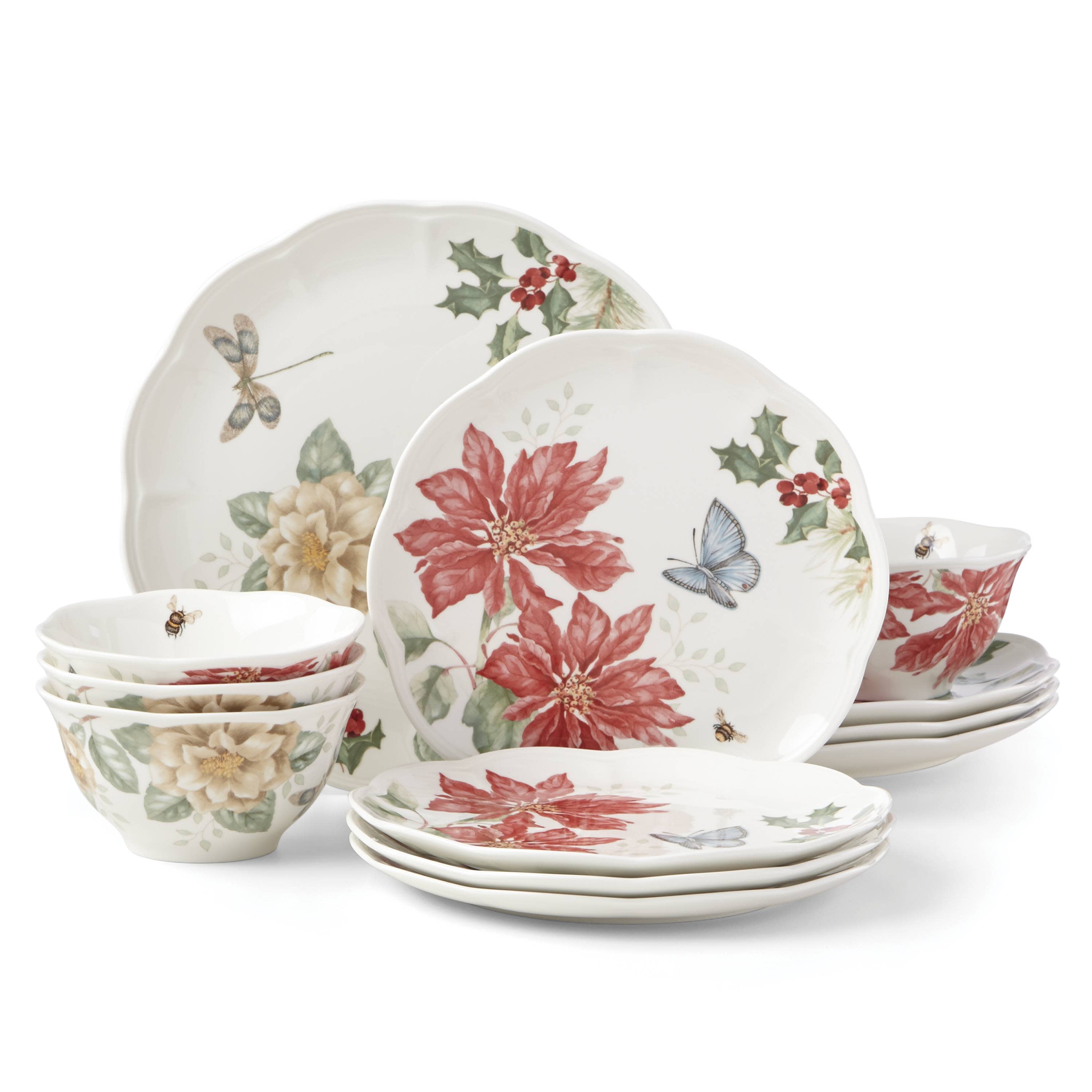 LENOX 884473 12 -Piece Butterfly Meadow Holiday Porcelain Dinnerware